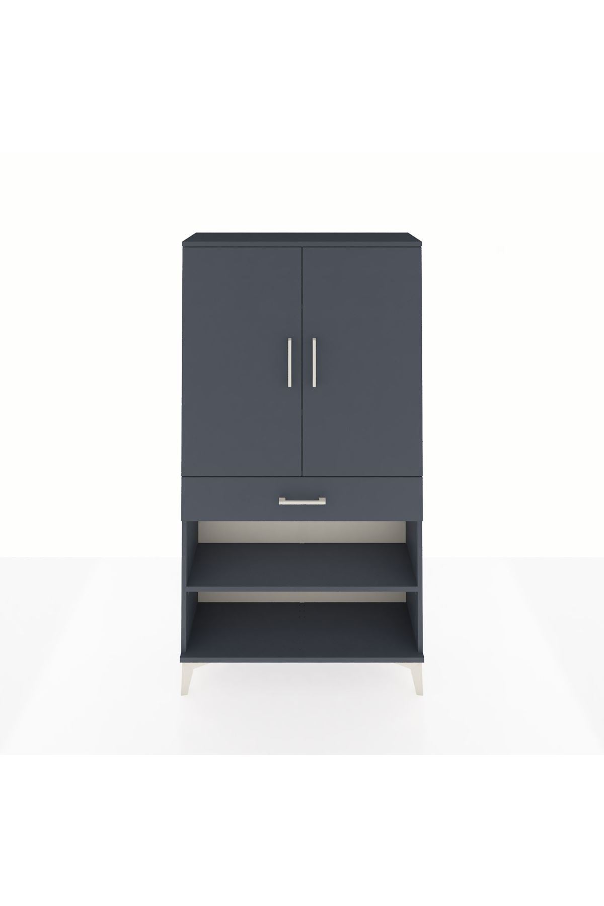 Arges Dolap 4 Raflı Tek Çekmeceli 2 Kapaklı 88x30x163 Antrasit-Antrasit