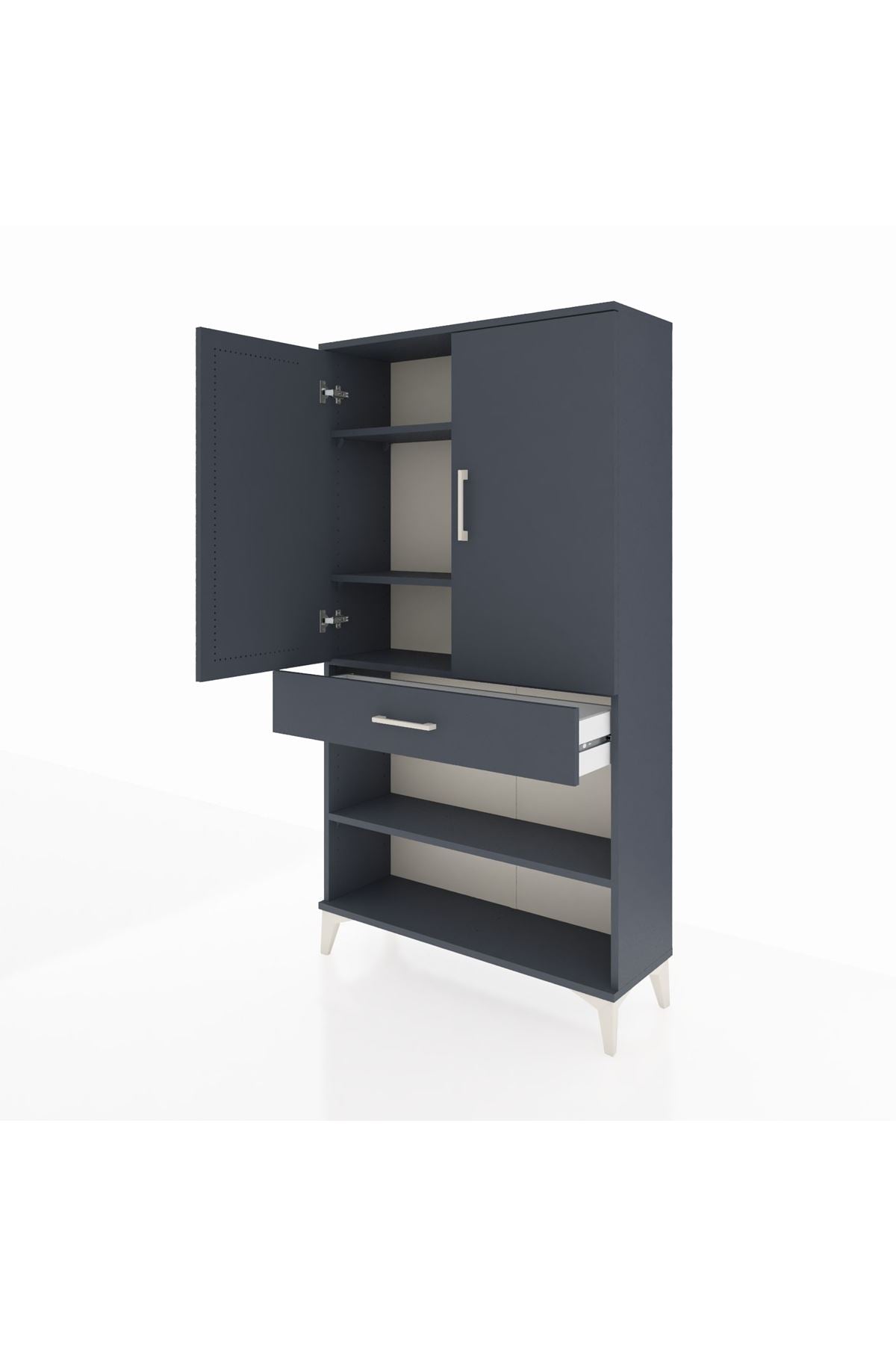 Arges Dolap 4 Raflı Tek Çekmeceli 2 Kapaklı 88x30x163 Antrasit-Antrasit