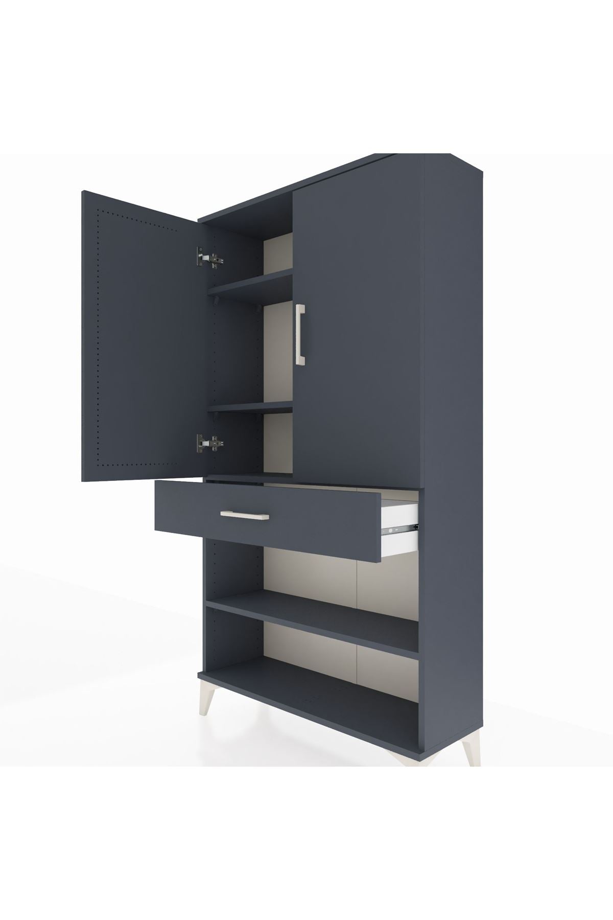 Arges Dolap 4 Raflı Tek Çekmeceli 2 Kapaklı 88x30x163 Antrasit-Antrasit