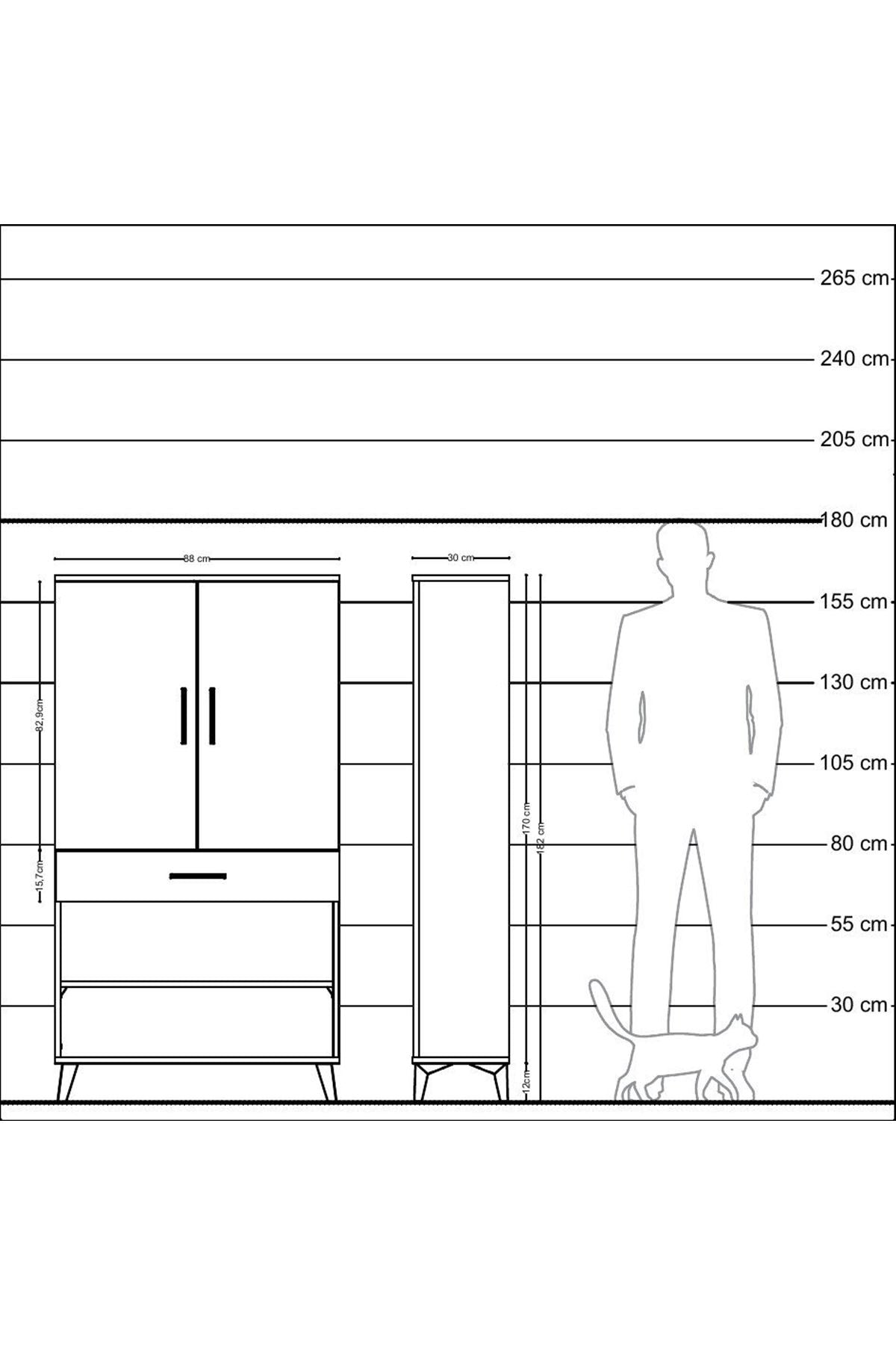 Arges Dolap 4 Raflı Tek Çekmeceli 2 Kapaklı 88x30x163 Antrasit-Çam