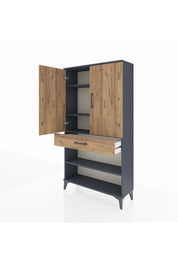 Arges Dolap 4 Raflı Tek Çekmeceli 2 Kapaklı 88x30x163 Antrasit-Çam