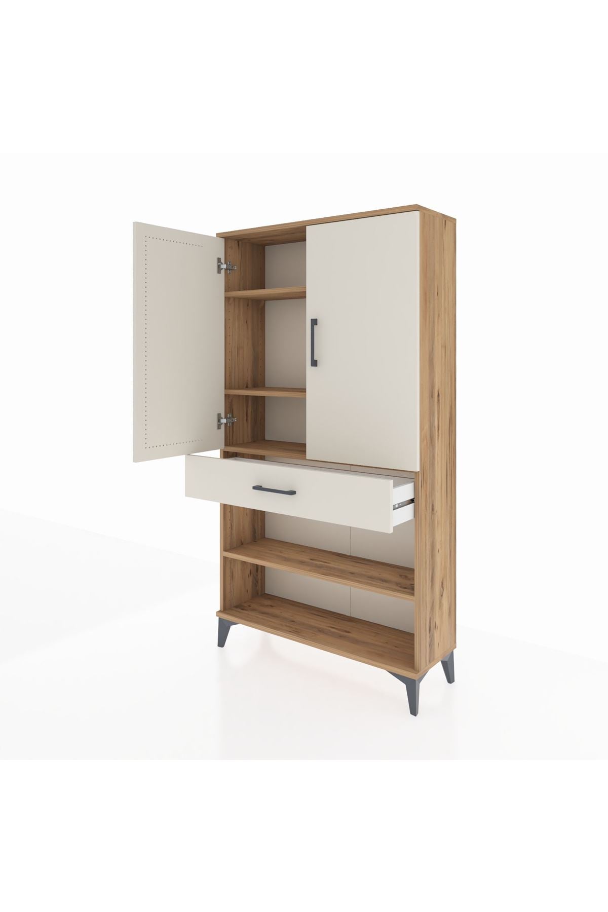 Arges Dolap 4 Raflı Tek Çekmeceli 2 Kapaklı 88x30x163 Çam-Aytaşı