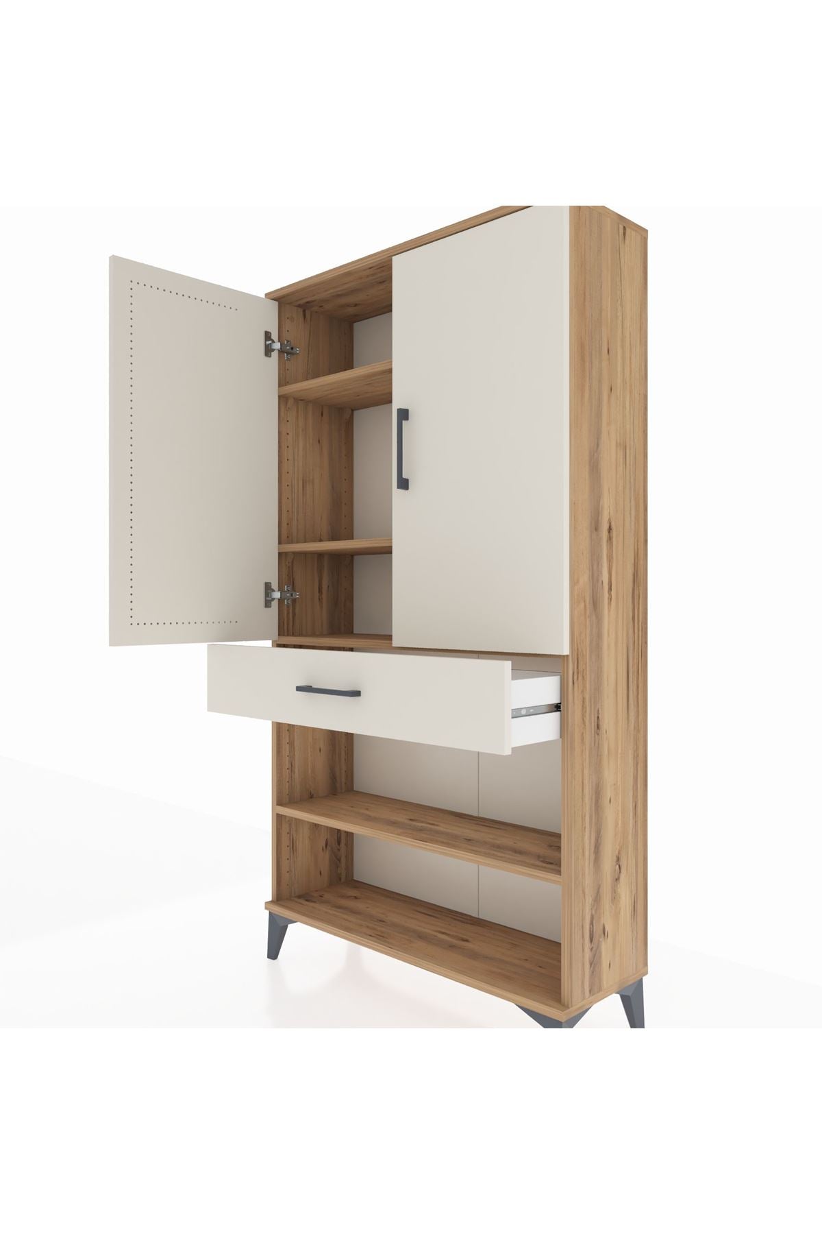 Arges Dolap 4 Raflı Tek Çekmeceli 2 Kapaklı 88x30x163 Çam-Aytaşı