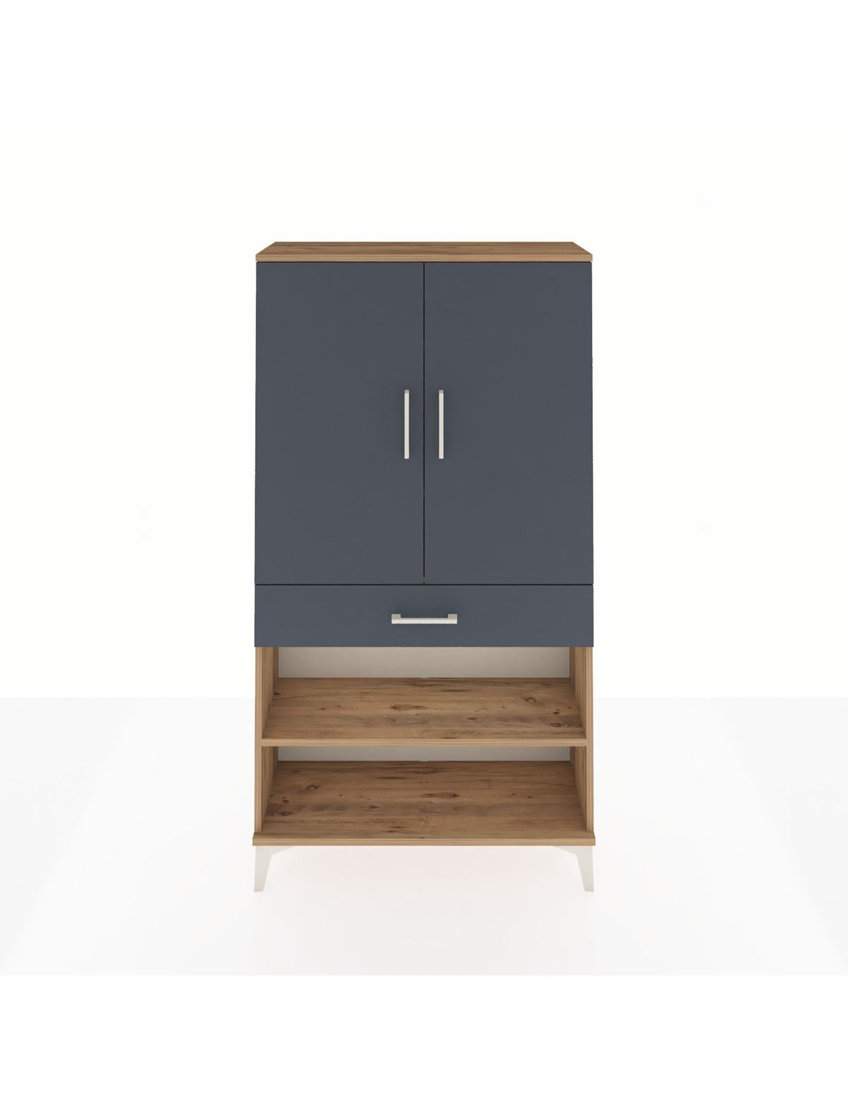 Arges Dolap 4 Raflı Tek Çekmeceli 2 Kapaklı 88x30x163 Çam-Antrasit