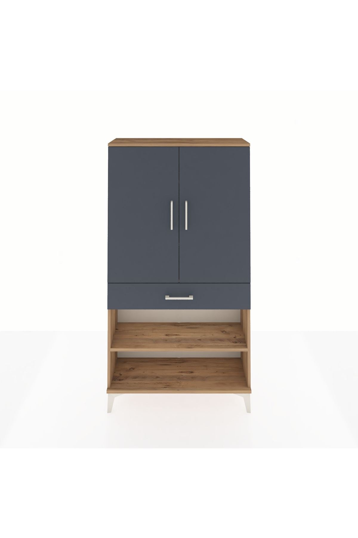 Arges Dolap 4 Raflı Tek Çekmeceli 2 Kapaklı 88x30x163 Çam-Antrasit