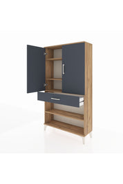 Arges Dolap 4 Raflı Tek Çekmeceli 2 Kapaklı 88x30x163 Çam-Antrasit