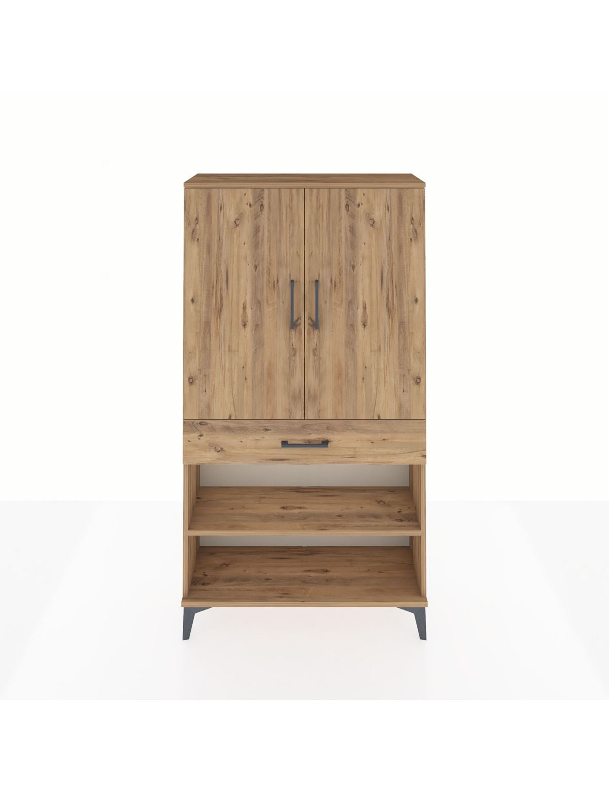 Arges Dolap 4 Raflı Tek Çekmeceli 2 Kapaklı 88x30x163 Çam-Çam