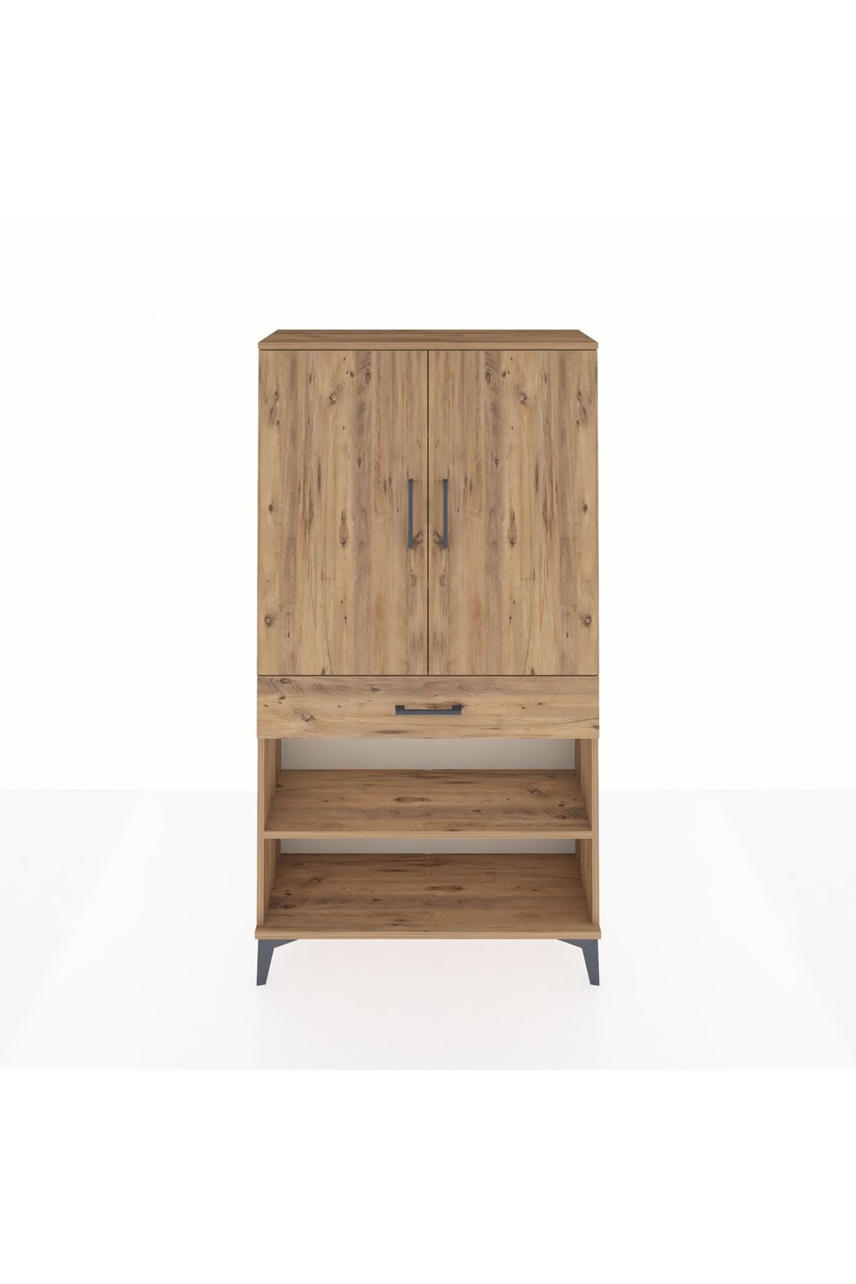 Arges Dolap 4 Raflı Tek Çekmeceli 2 Kapaklı 88x30x163 Çam-Çam