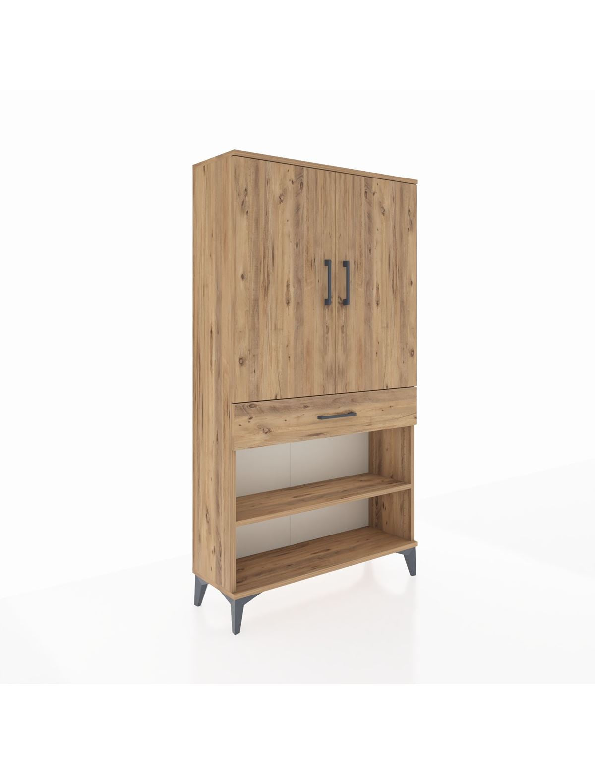 Arges Dolap 4 Raflı Tek Çekmeceli 2 Kapaklı 88x30x163 Çam-Çam