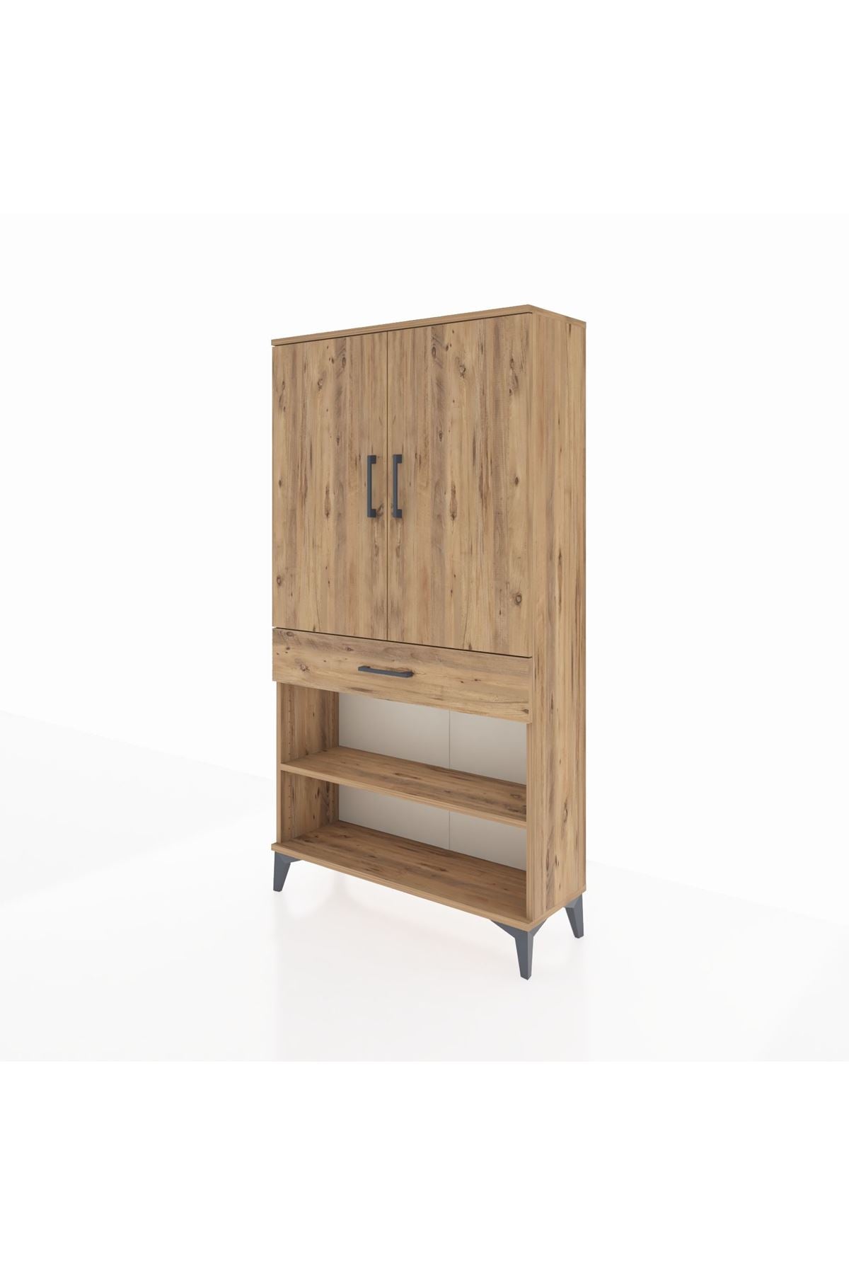 Arges Dolap 4 Raflı Tek Çekmeceli 2 Kapaklı 88x30x163 Çam-Çam