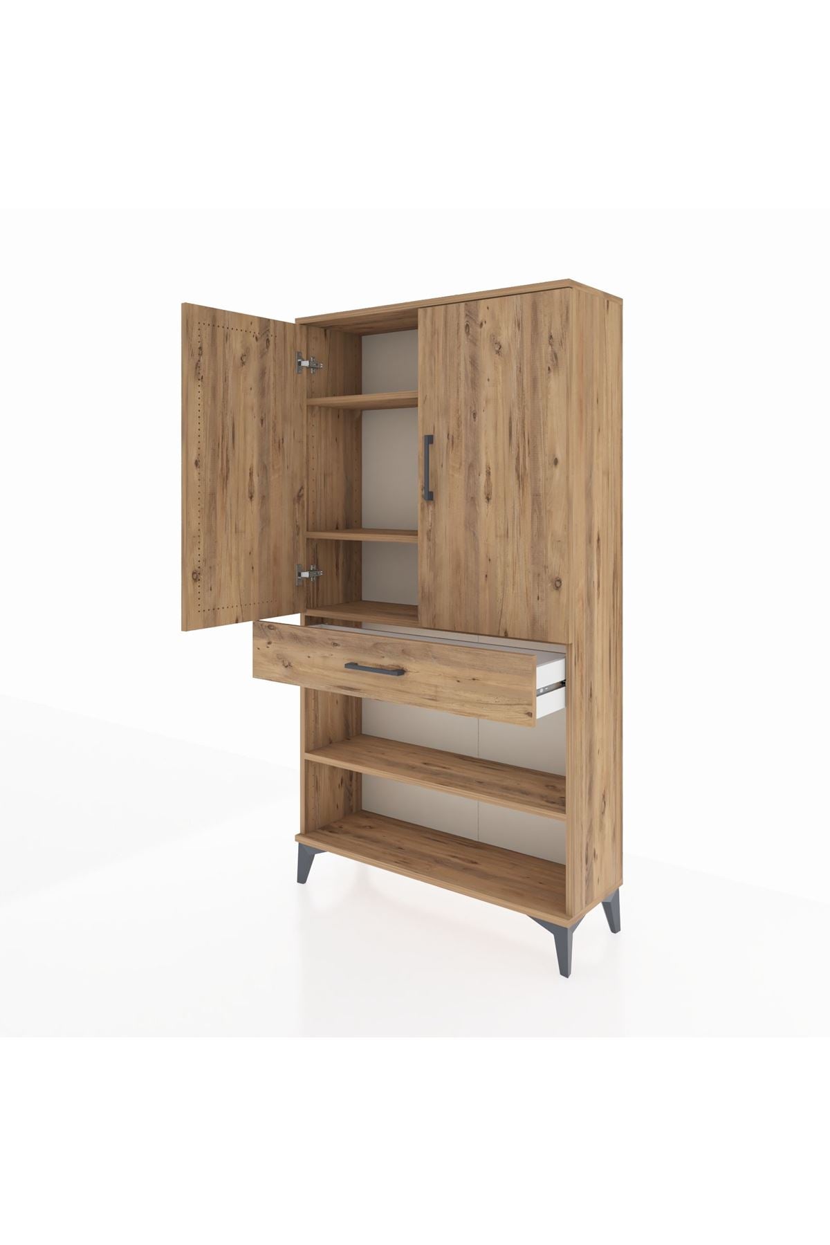 Arges Dolap 4 Raflı Tek Çekmeceli 2 Kapaklı 88x30x163 Çam-Çam