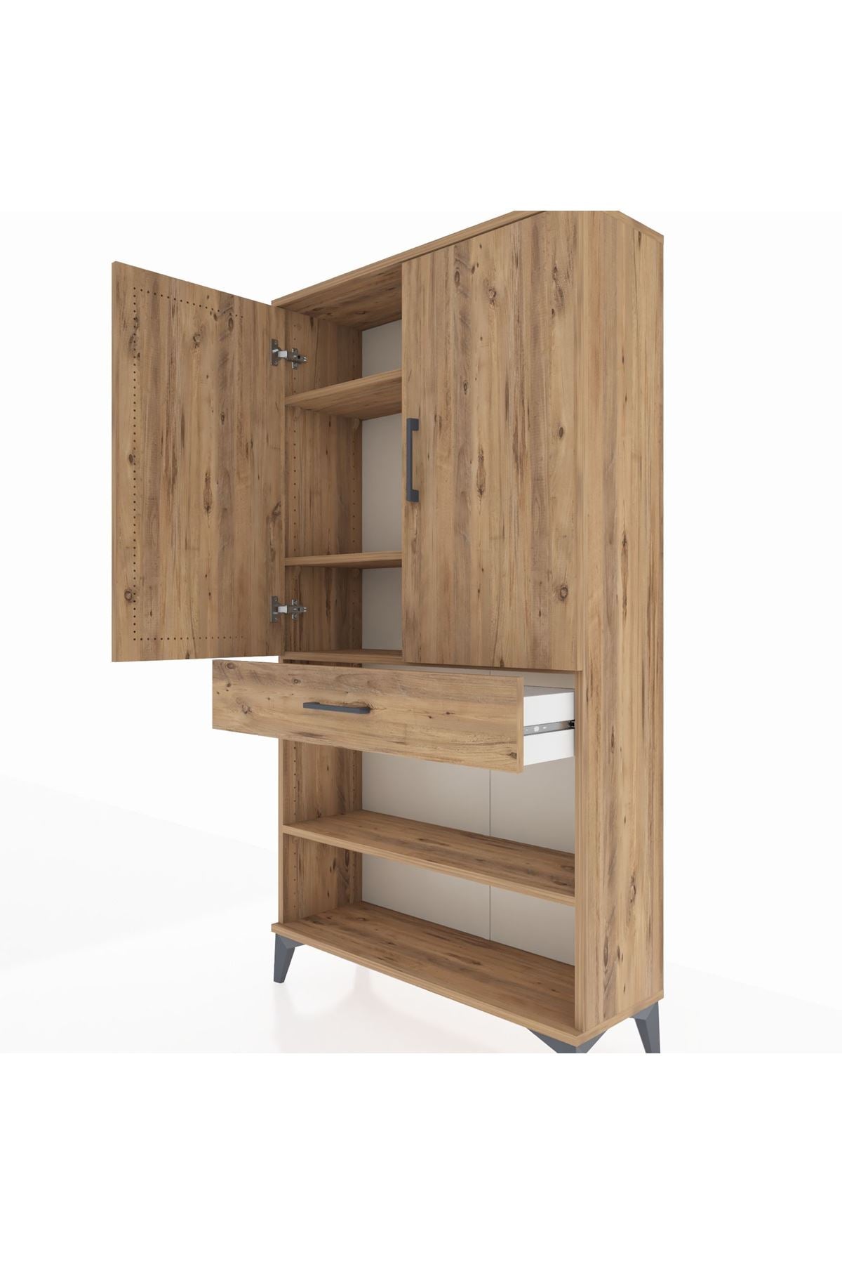 Arges Dolap 4 Raflı Tek Çekmeceli 2 Kapaklı 88x30x163 Çam-Çam