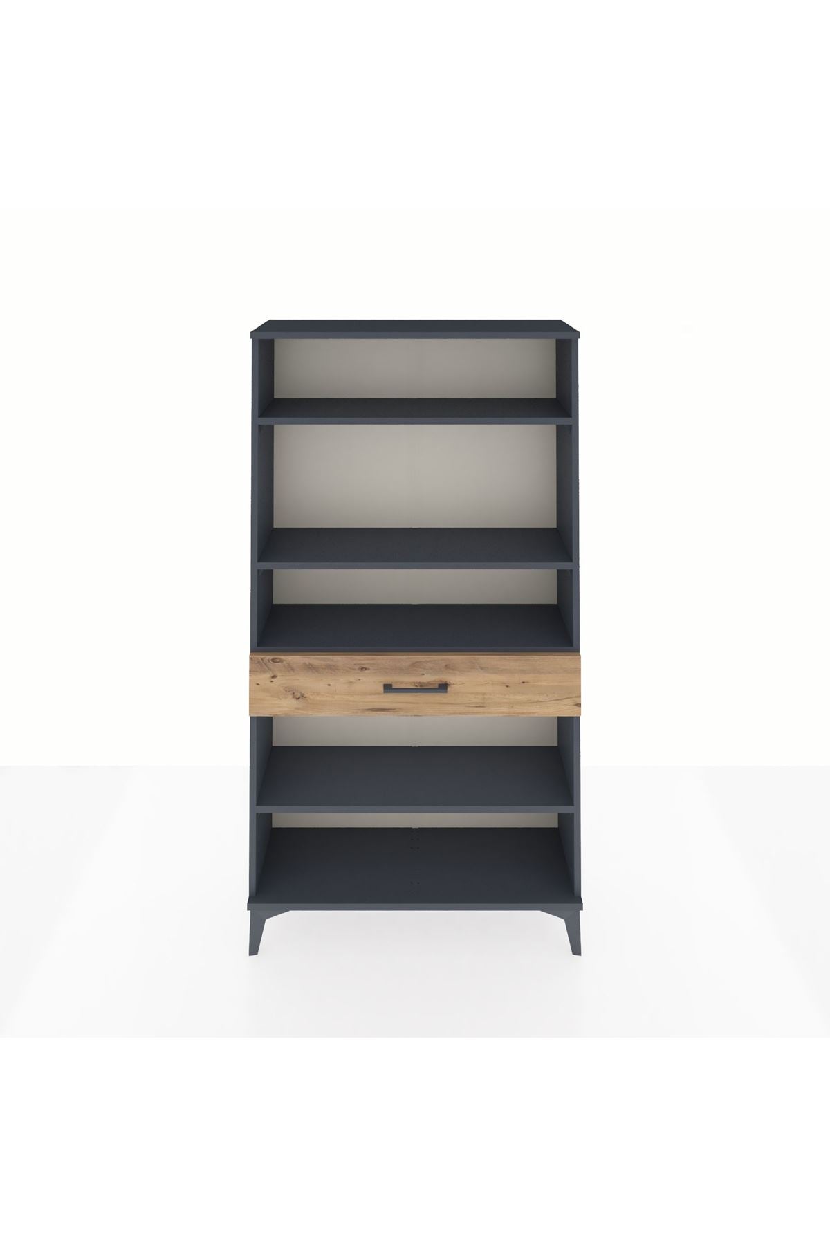 Arges Dolap 4 Raflı Tek Çekmeceli 88x30x163 Antrasit-Çam