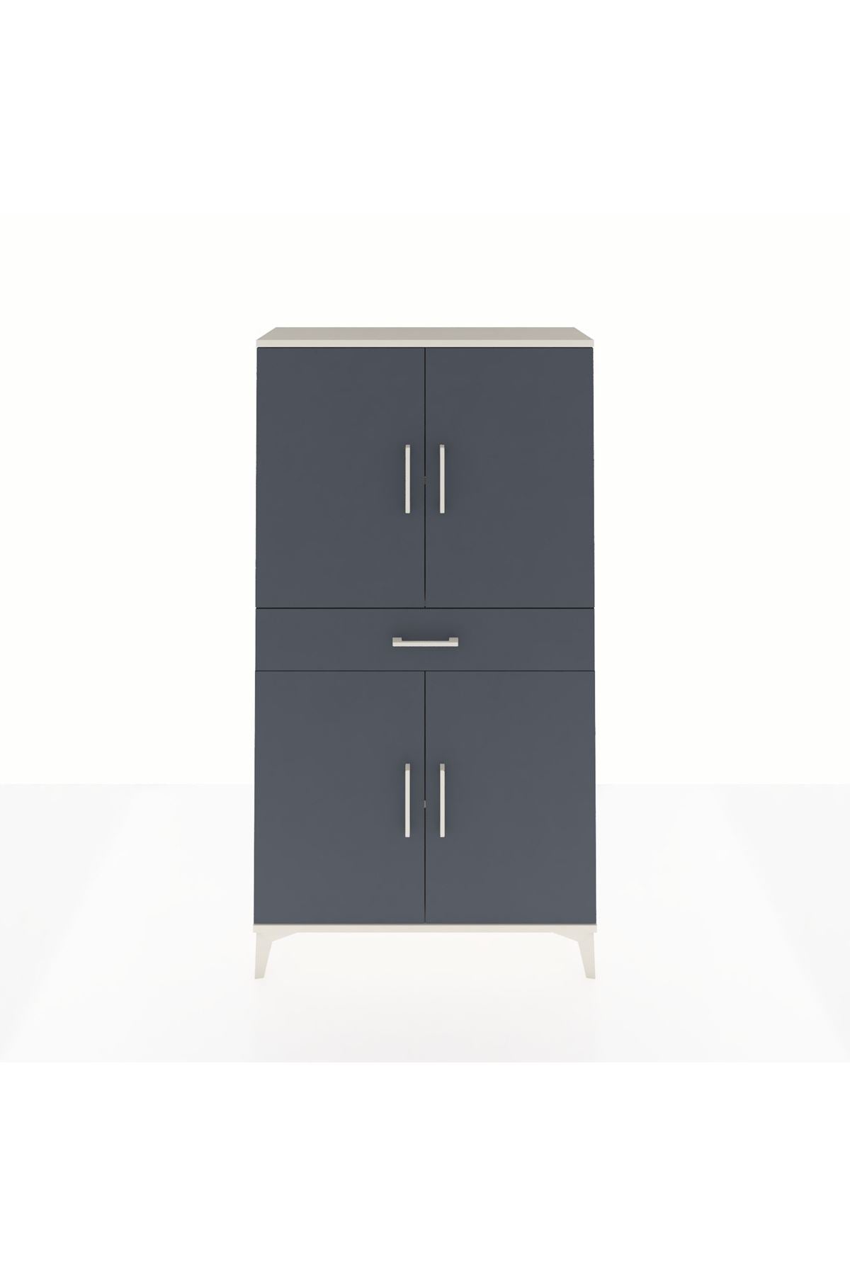 Arges Dolap 3 Raflı Tek Çekmeceli 4 Kapaklı 88x30x163 Aytaşı-Antrasit