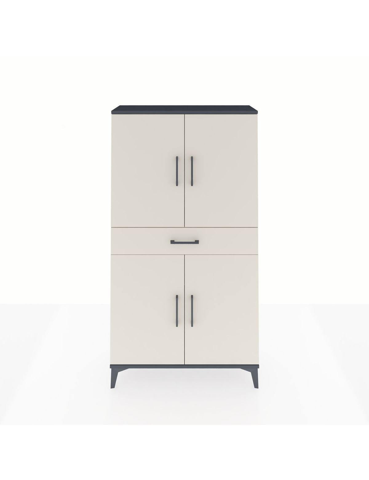 Arges Dolap 3 Raflı Tek Çekmeceli 4 Kapaklı 88x30x163 Antrasit-Aytaşı