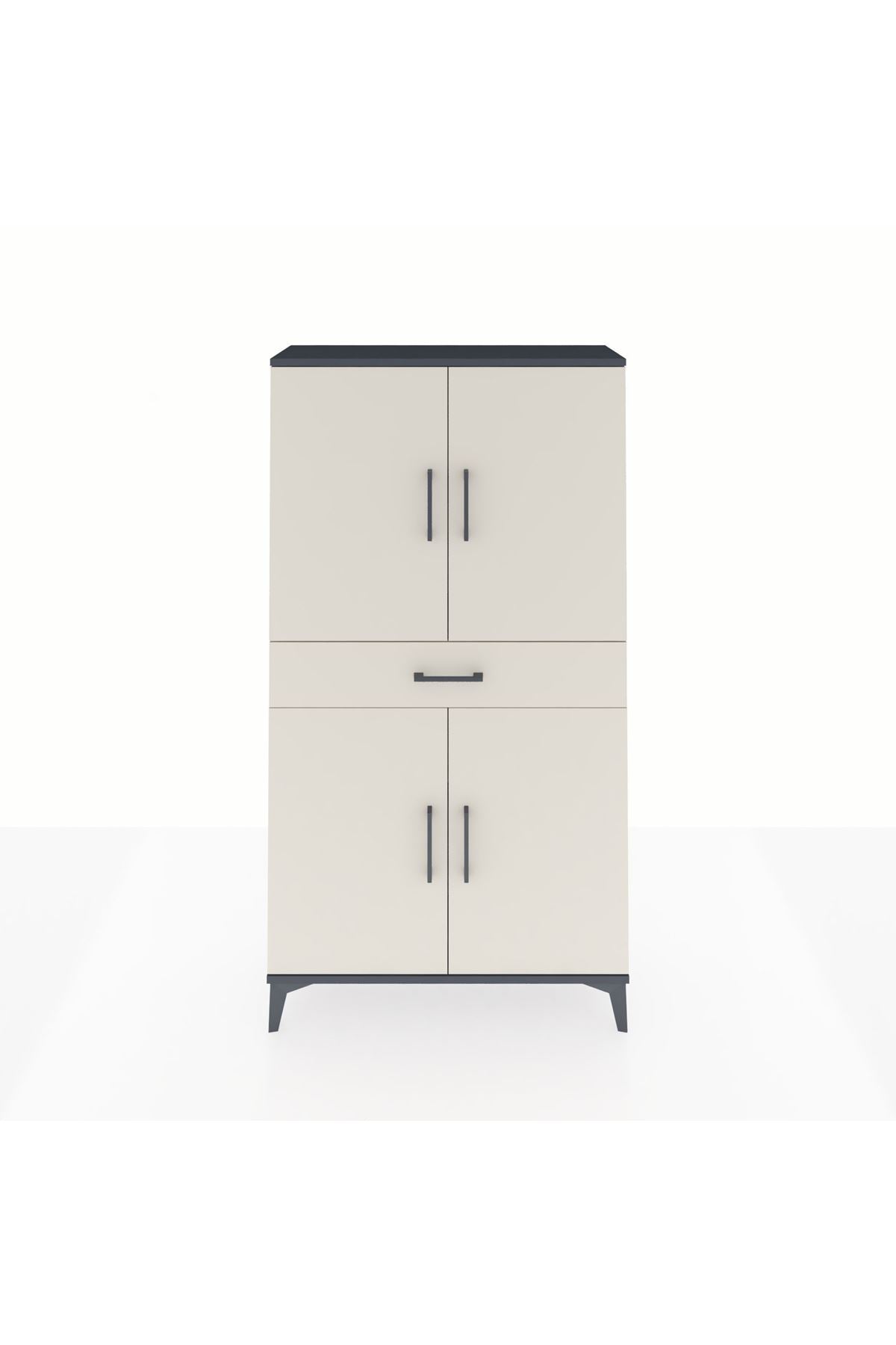 Arges Dolap 3 Raflı Tek Çekmeceli 4 Kapaklı 88x30x163 Antrasit-Aytaşı