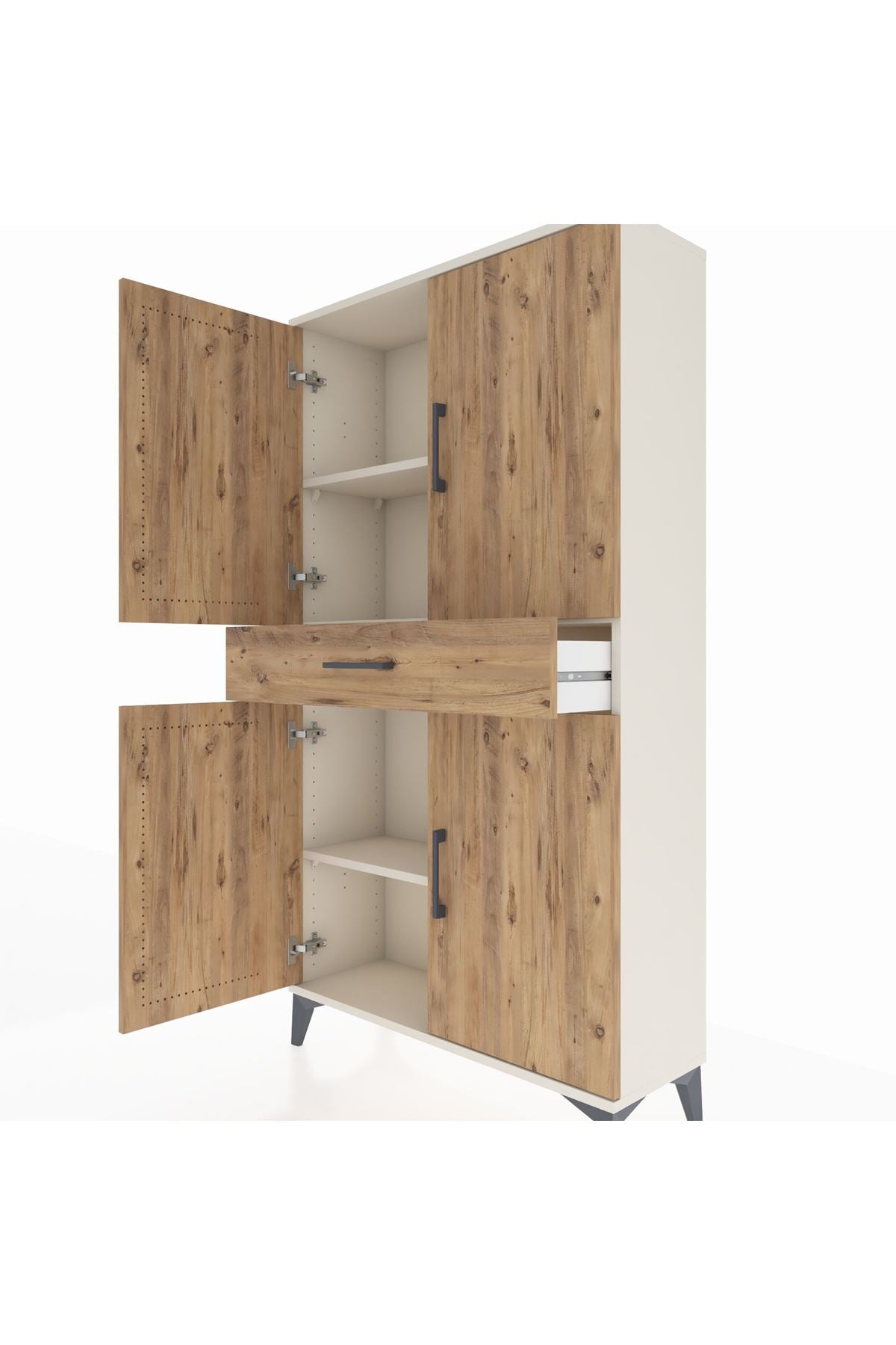 Arges Dolap 3 Raflı Tek Çekmeceli 4 Kapaklı 88x30x163 Aytaşı-Çam