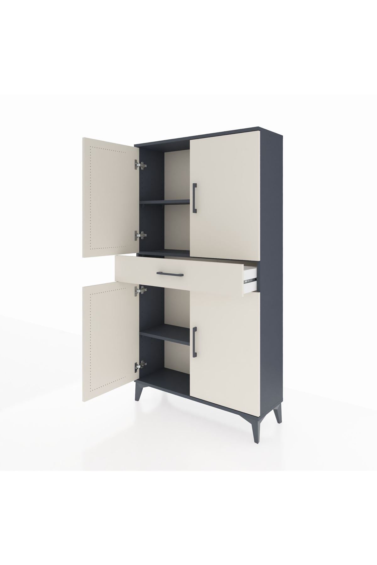 Arges Dolap 3 Raflı Tek Çekmeceli 4 Kapaklı 88x30x163 Antrasit-Aytaşı