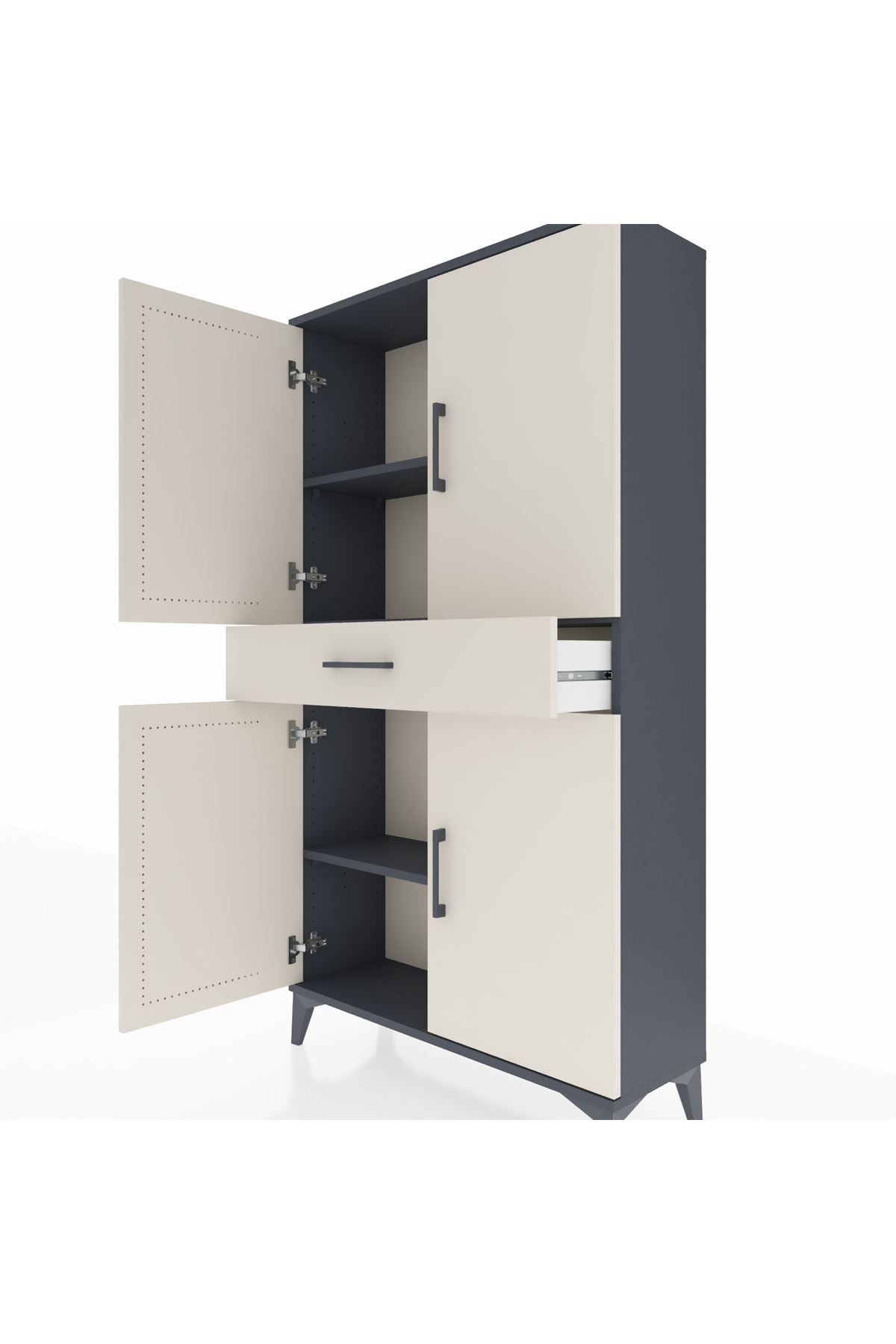 Arges Dolap 3 Raflı Tek Çekmeceli 4 Kapaklı 88x30x163 Antrasit-Aytaşı