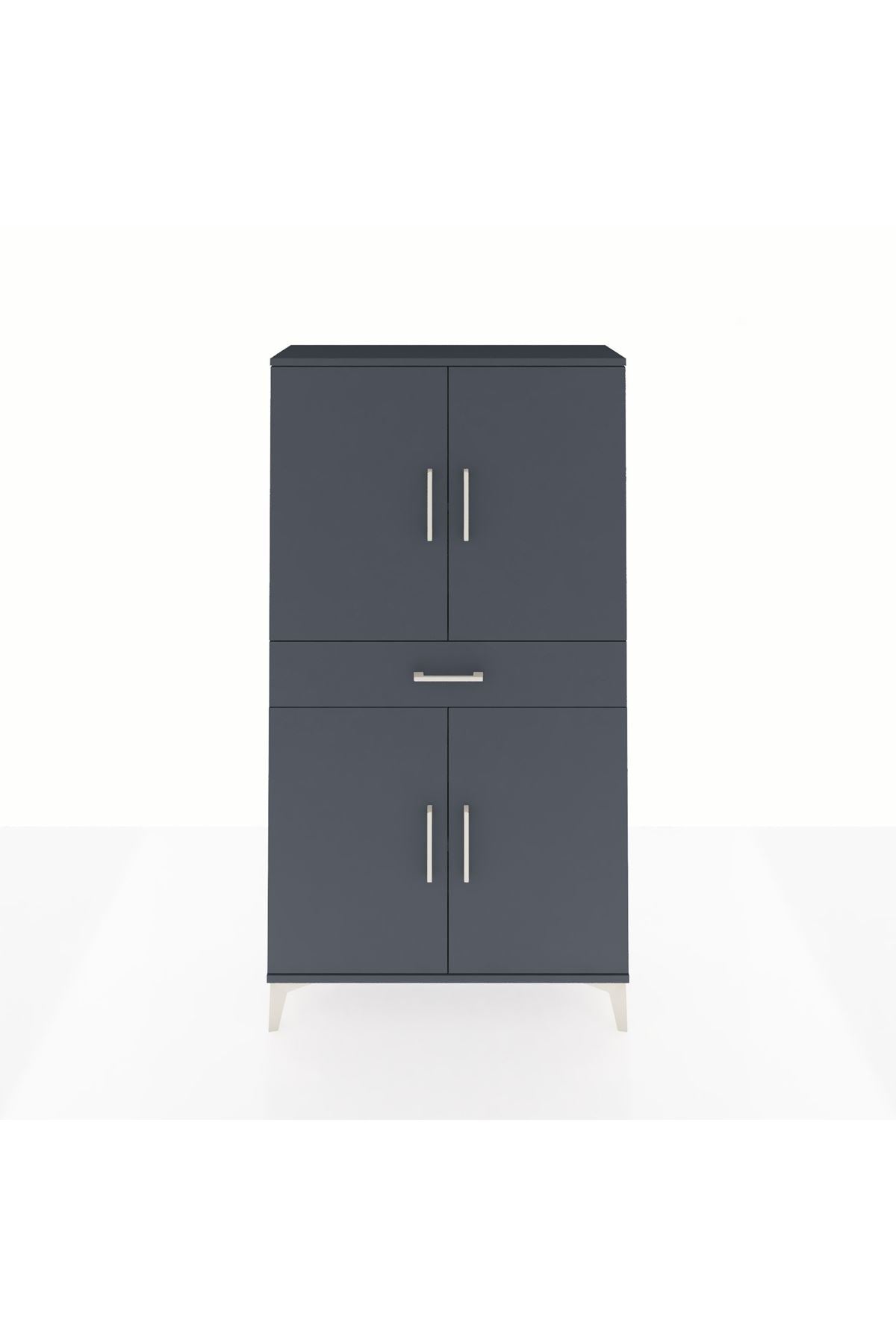 Arges Dolap 3 Raflı Tek Çekmeceli 4 Kapaklı 88x30x163 Antrasit-Antrasit