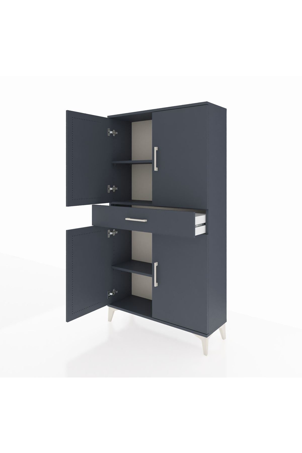 Arges Dolap 3 Raflı Tek Çekmeceli 4 Kapaklı 88x30x163 Antrasit-Antrasit