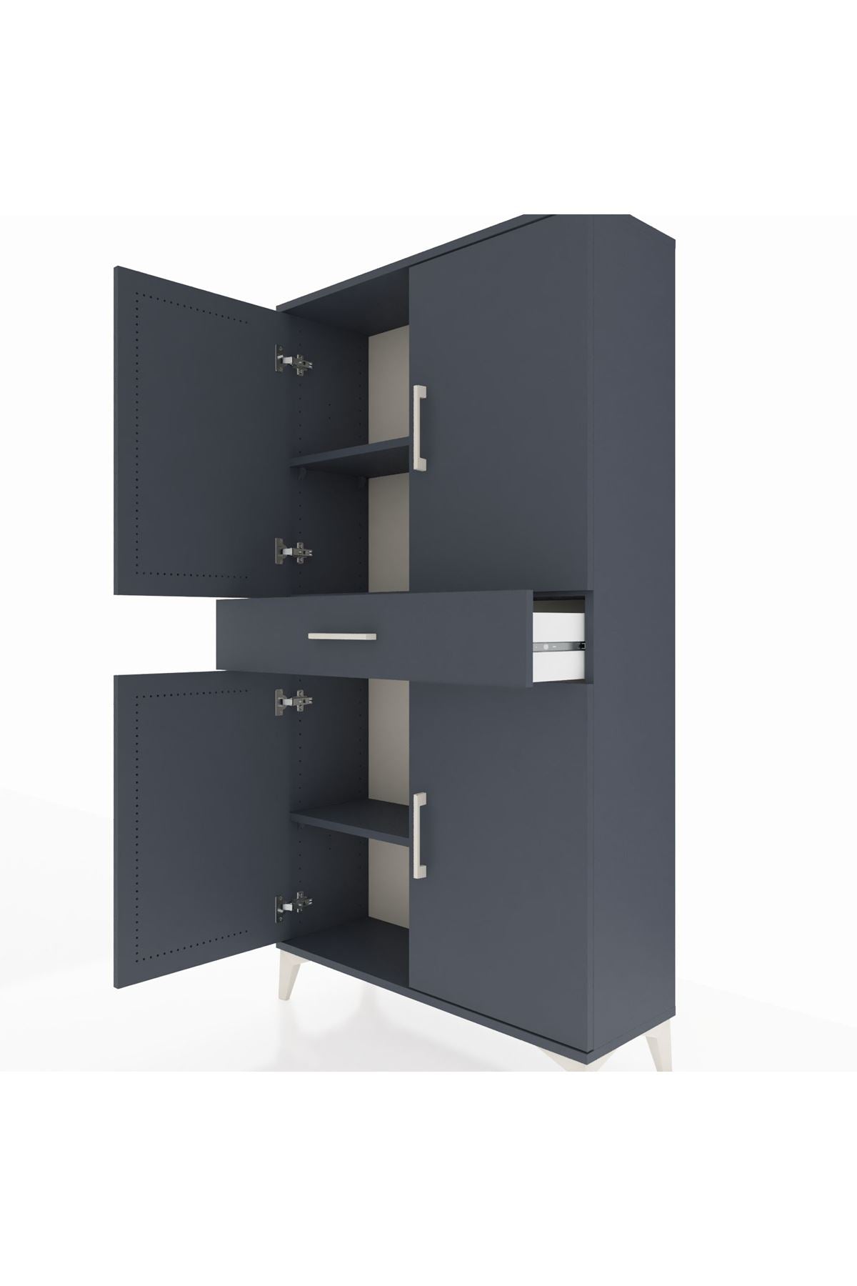 Arges Dolap 3 Raflı Tek Çekmeceli 4 Kapaklı 88x30x163 Antrasit-Antrasit