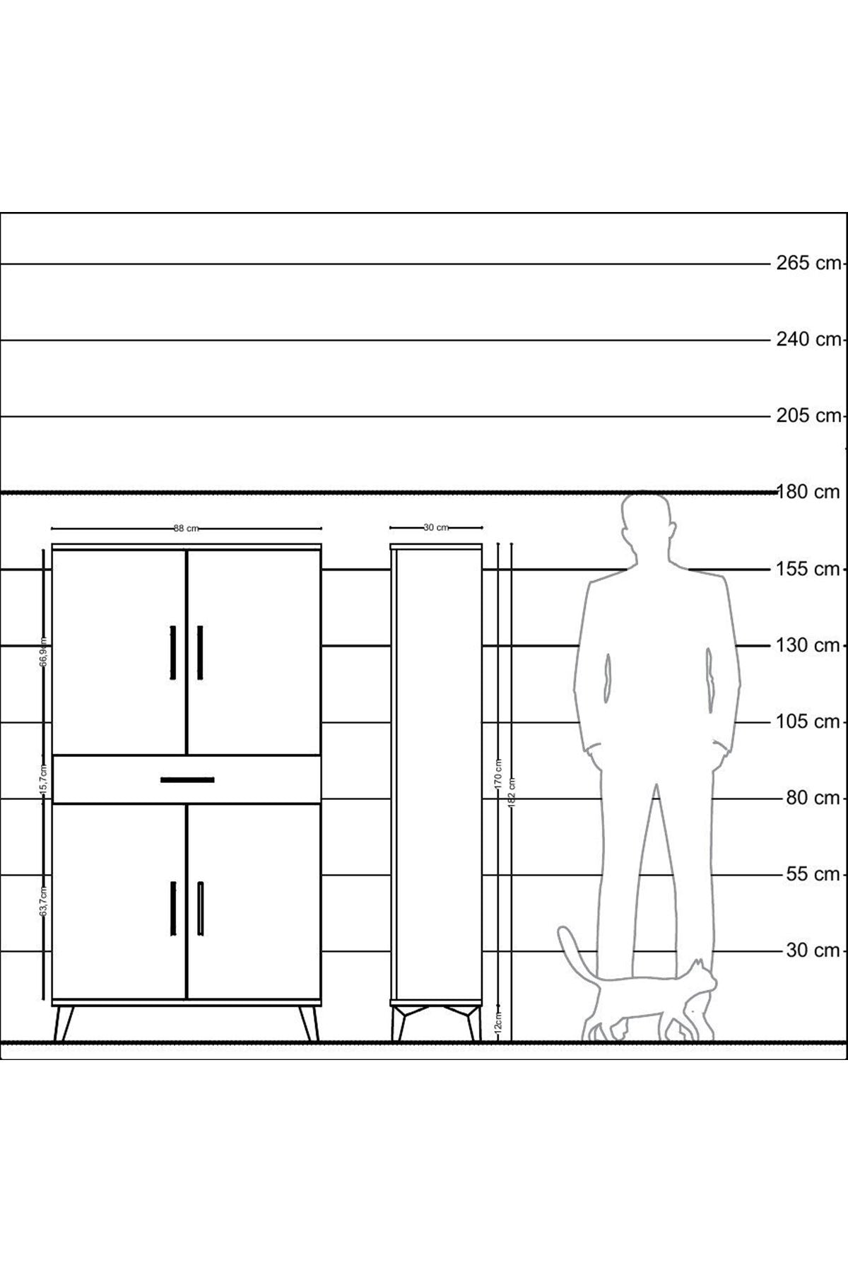 Arges Dolap 3 Raflı Tek Çekmeceli 4 Kapaklı 88x30x163 Antrasit-Antrasit