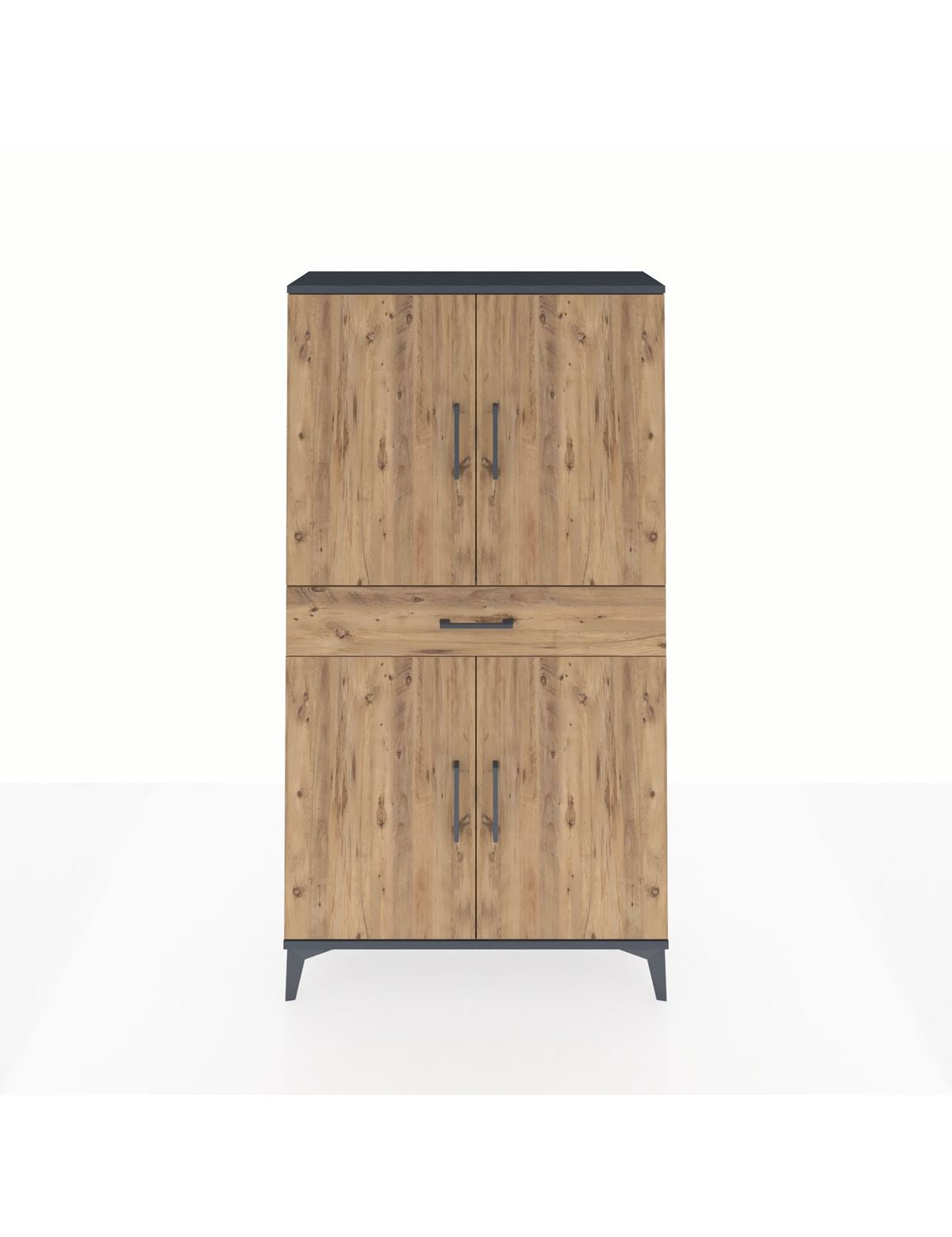 Arges Dolap 3 Raflı Tek Çekmeceli 4 Kapaklı 88x30x163 Antrasit-Çam