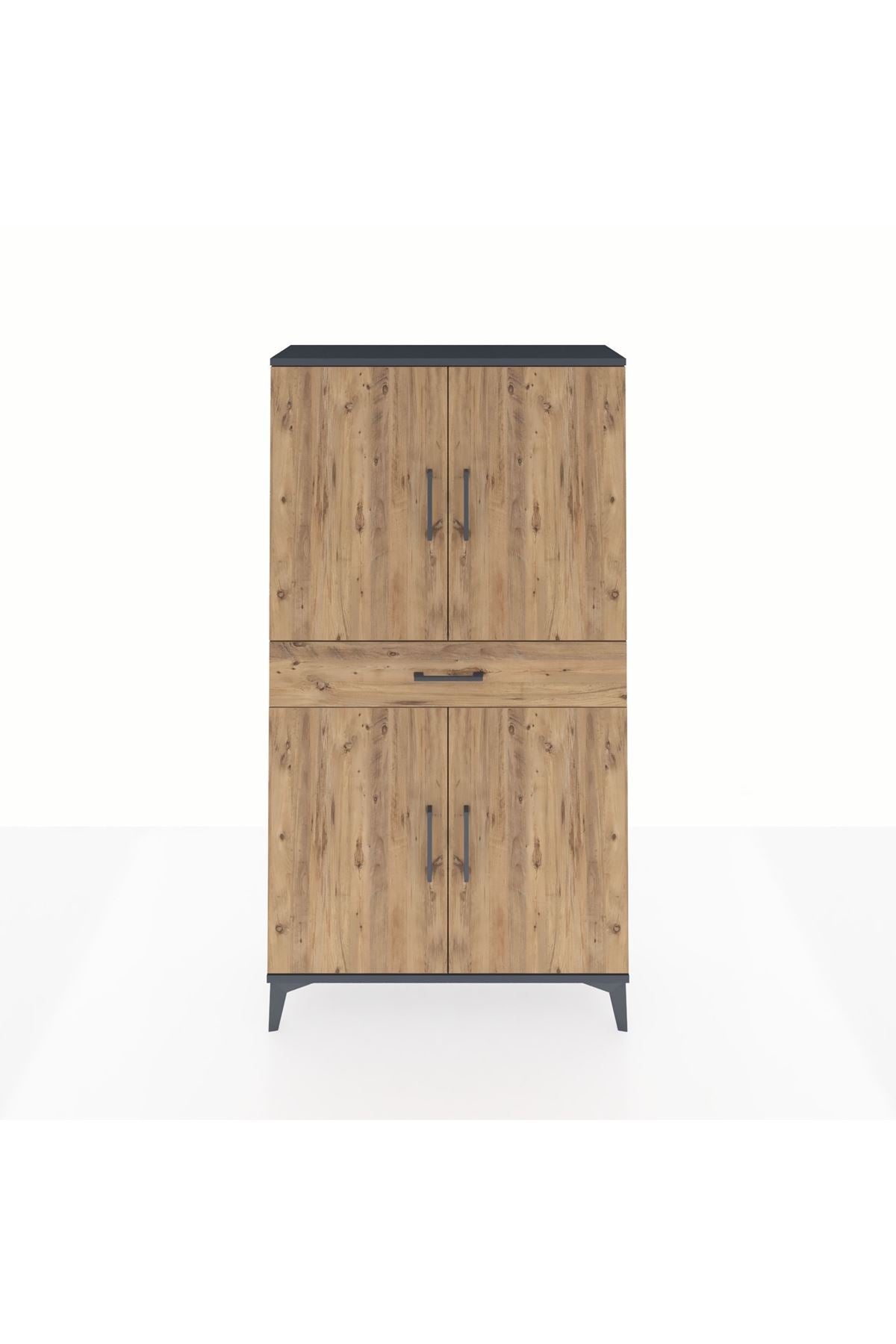 Arges Dolap 3 Raflı Tek Çekmeceli 4 Kapaklı 88x30x163 Antrasit-Çam