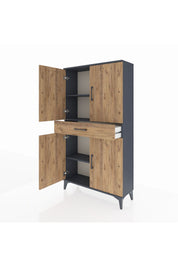 Arges Dolap 3 Raflı Tek Çekmeceli 4 Kapaklı 88x30x163 Antrasit-Çam