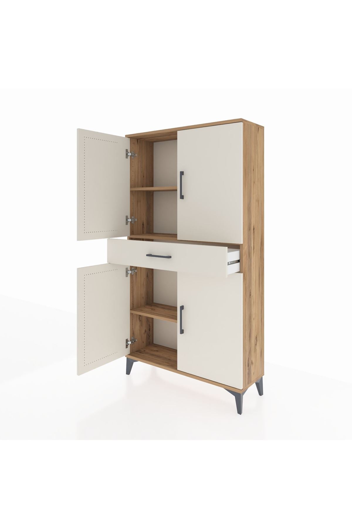 Arges Dolap 3 Raflı Tek Çekmeceli 4 Kapaklı 88x30x163 Çam-Aytaşı