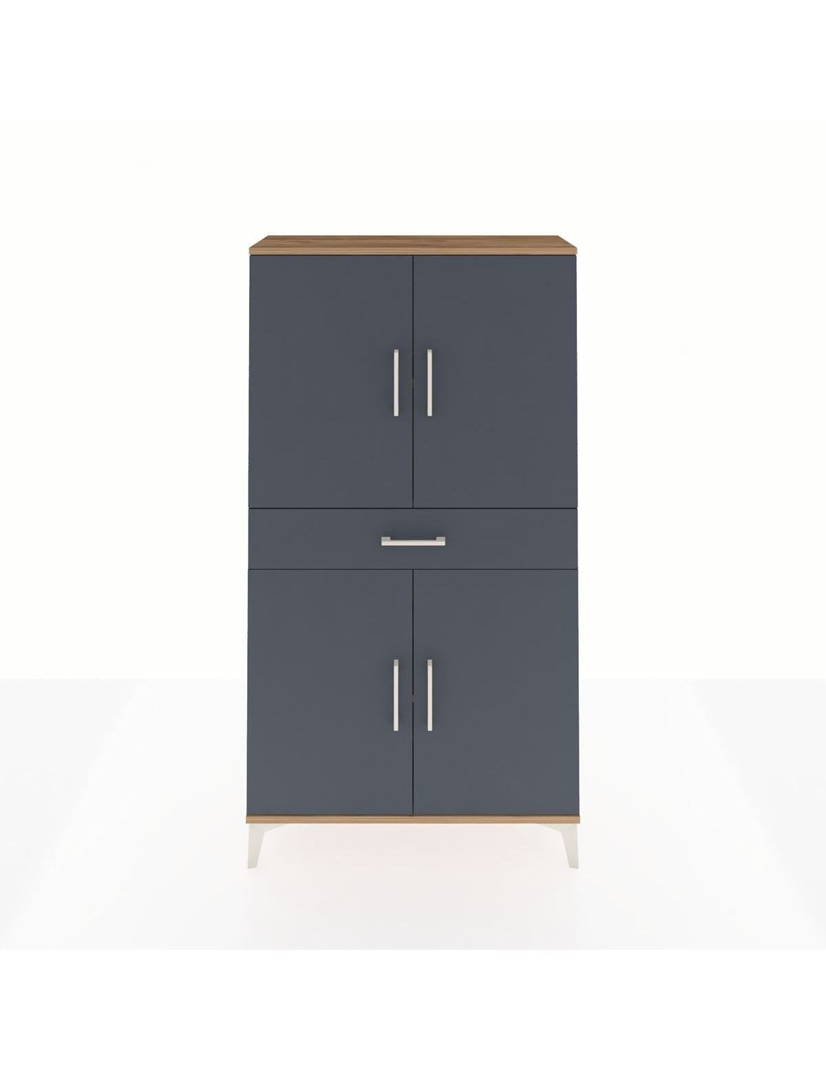 Arges Dolap 3 Raflı Tek Çekmeceli 4 Kapaklı 88x30x163 Çam-Antrasit