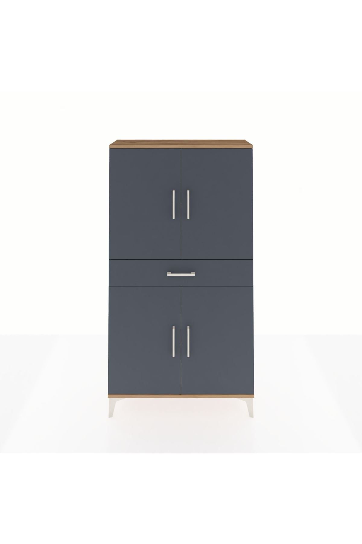 Arges Dolap 3 Raflı Tek Çekmeceli 4 Kapaklı 88x30x163 Çam-Antrasit