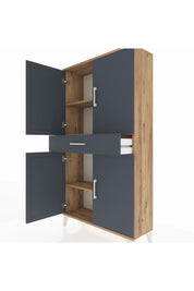 Arges Dolap 3 Raflı Tek Çekmeceli 4 Kapaklı 88x30x163 Çam-Antrasit