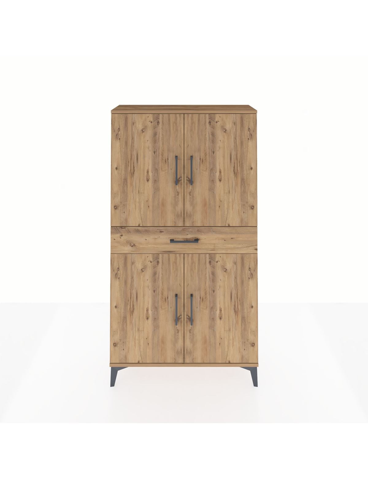 Arges Dolap 3 Raflı Tek Çekmeceli 4 Kapaklı 88x30x163 Çam-Çam