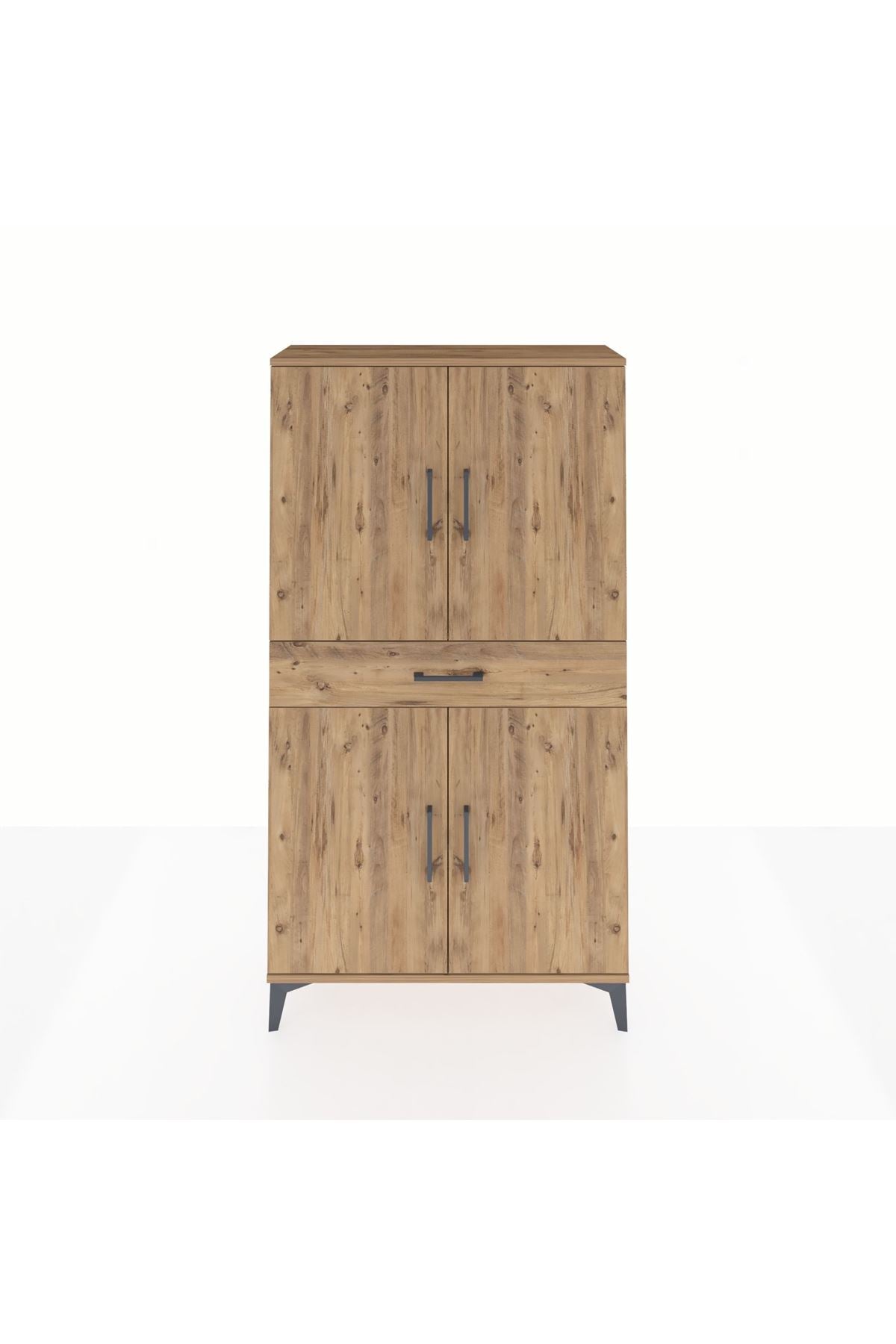 Arges Dolap 3 Raflı Tek Çekmeceli 4 Kapaklı 88x30x163 Çam-Çam