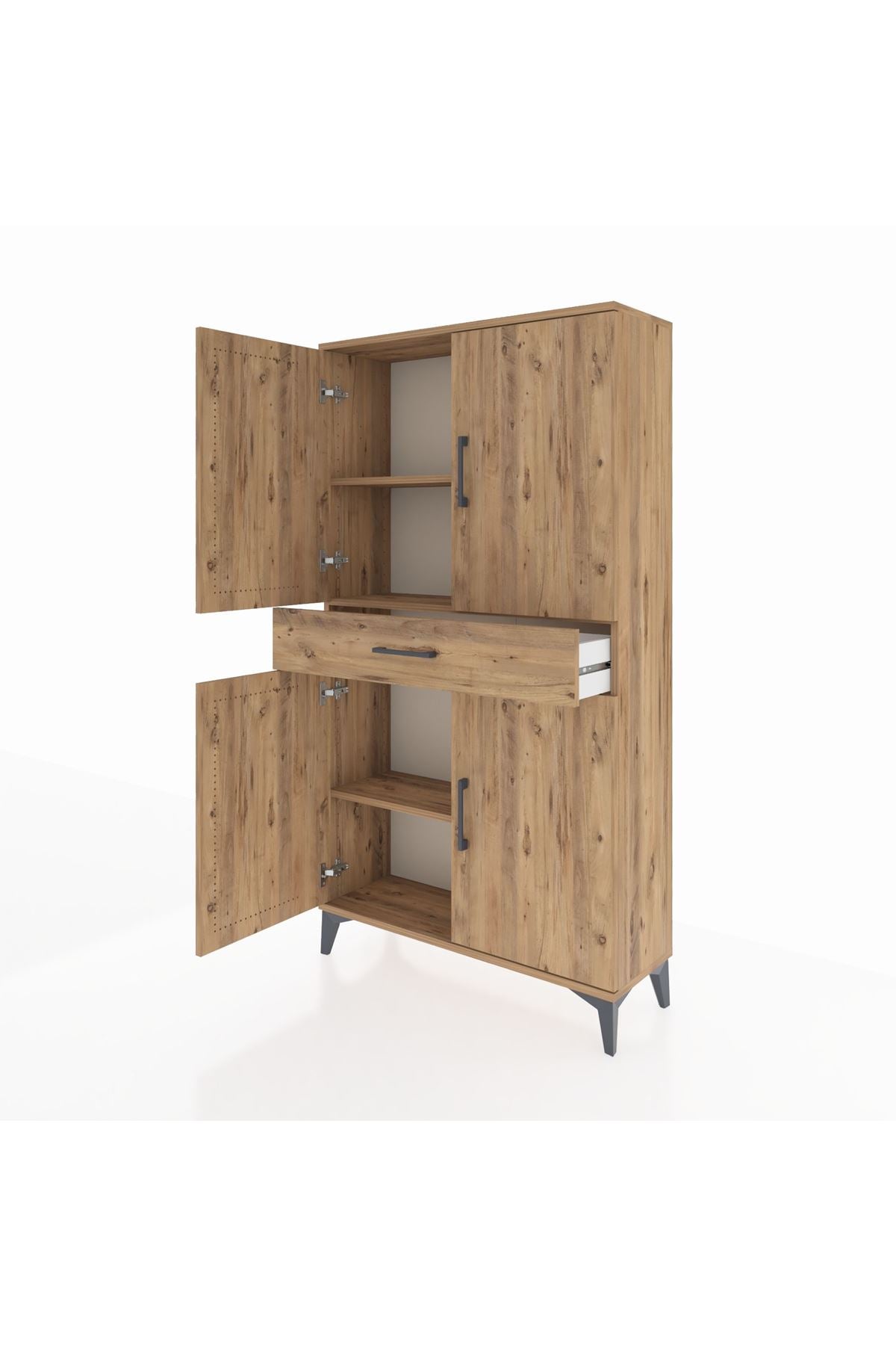 Arges Dolap 3 Raflı Tek Çekmeceli 4 Kapaklı 88x30x163 Çam-Çam