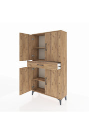 Arges Dolap 3 Raflı Tek Çekmeceli 4 Kapaklı 88x30x163 Çam-Çam