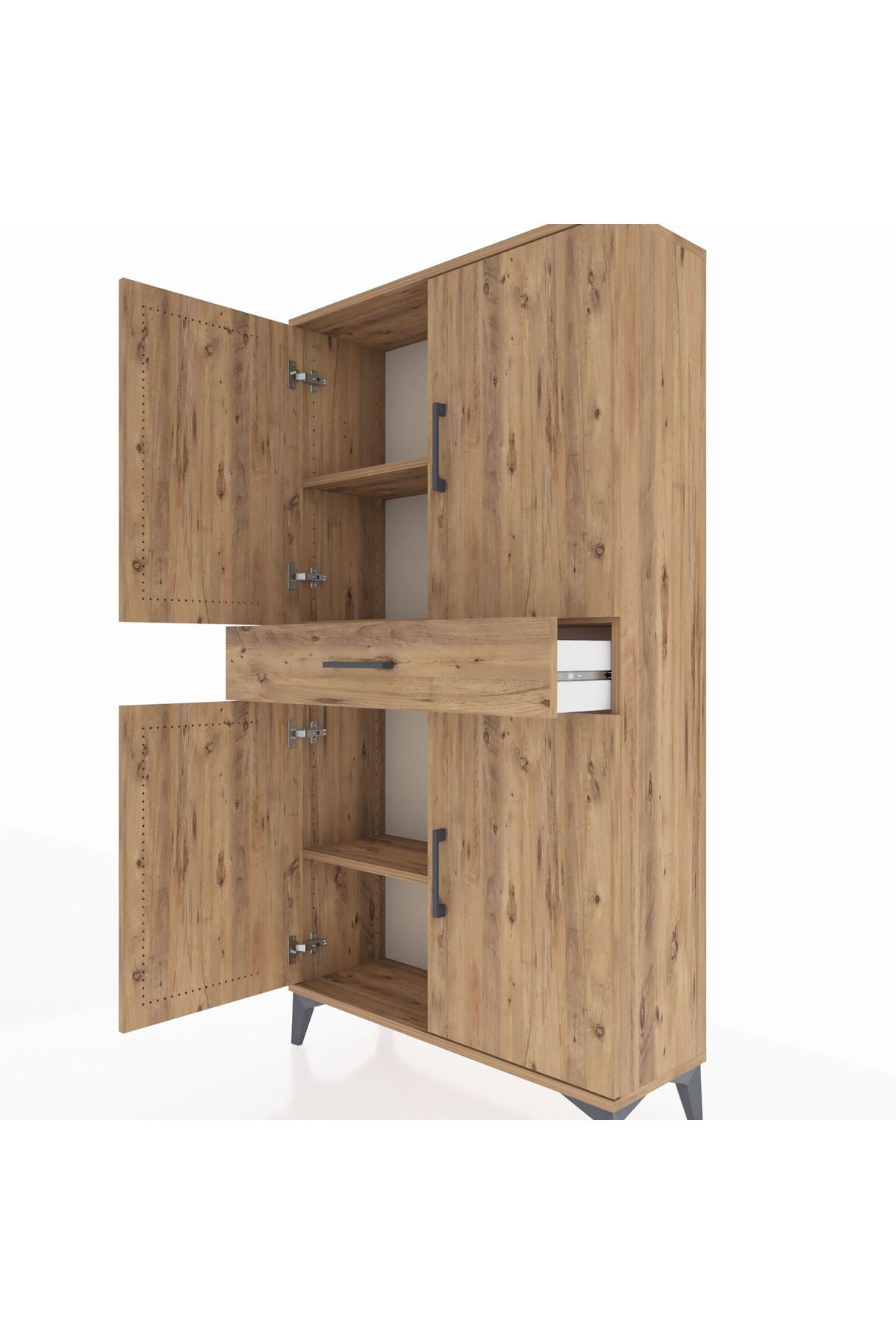 Arges Dolap 3 Raflı Tek Çekmeceli 4 Kapaklı 88x30x163 Çam-Çam