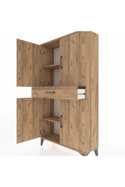 Arges Dolap 3 Raflı Tek Çekmeceli 4 Kapaklı 88x30x163 Çam-Çam