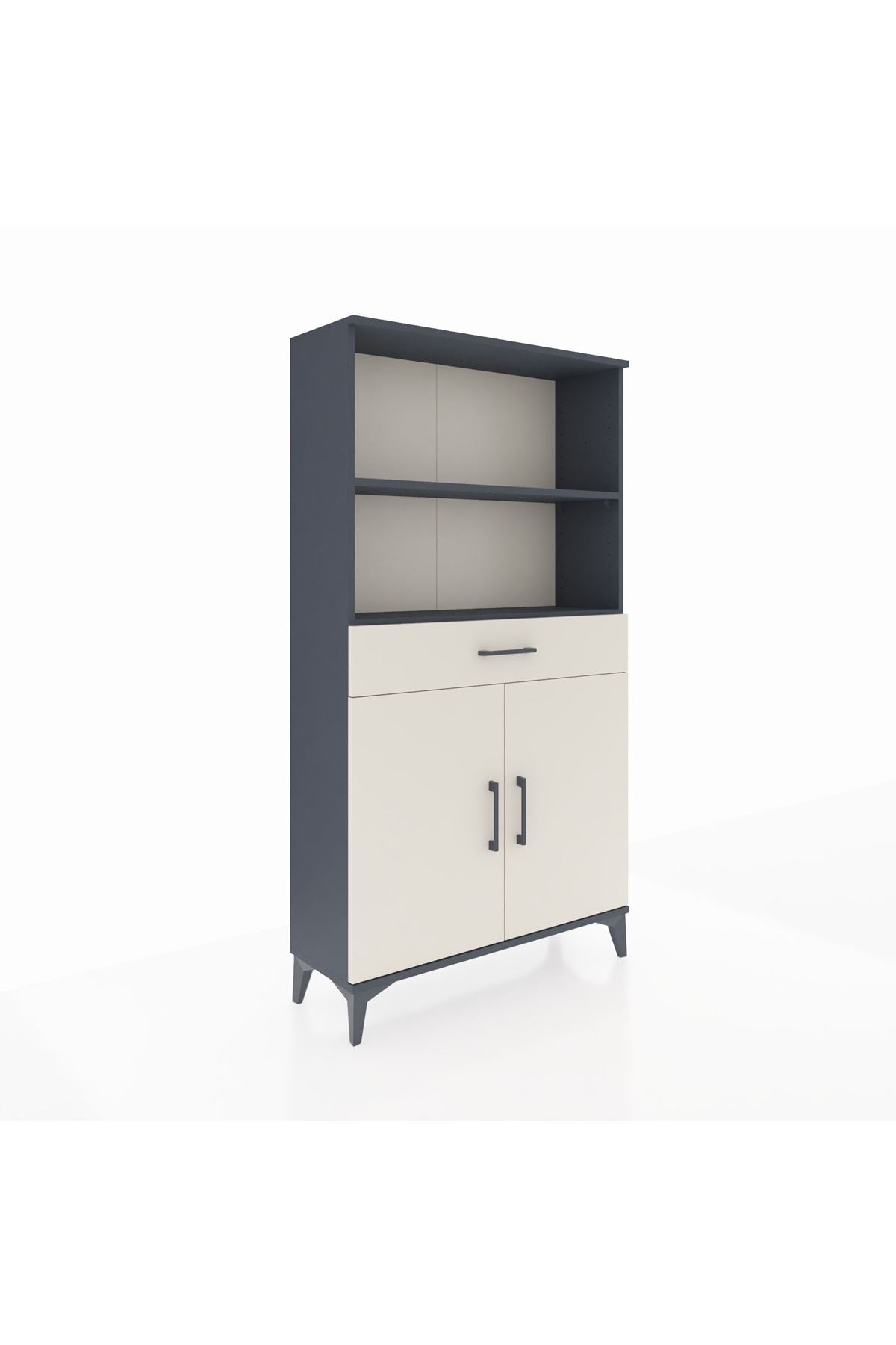 Arges Dolap 3 Raflı Tek Çekmeceli 2 Kapaklı 88x30x163 Antrasit-Aytaşı