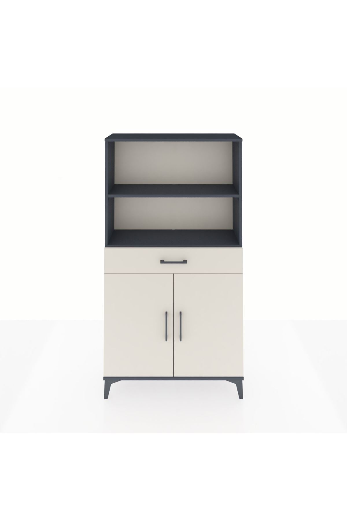 Arges Dolap 3 Raflı Tek Çekmeceli 2 Kapaklı 88x30x163 Antrasit-Aytaşı