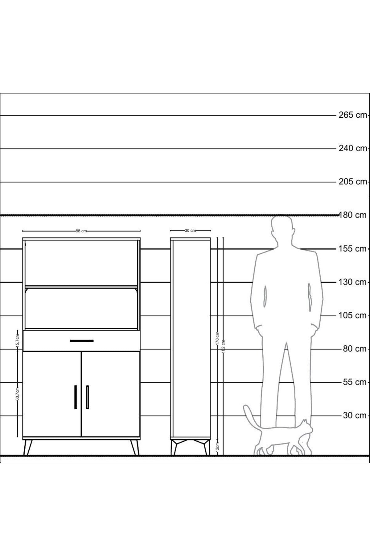 Arges Dolap 3 Raflı Tek Çekmeceli 2 Kapaklı 88x30x163 Antrasit-Aytaşı