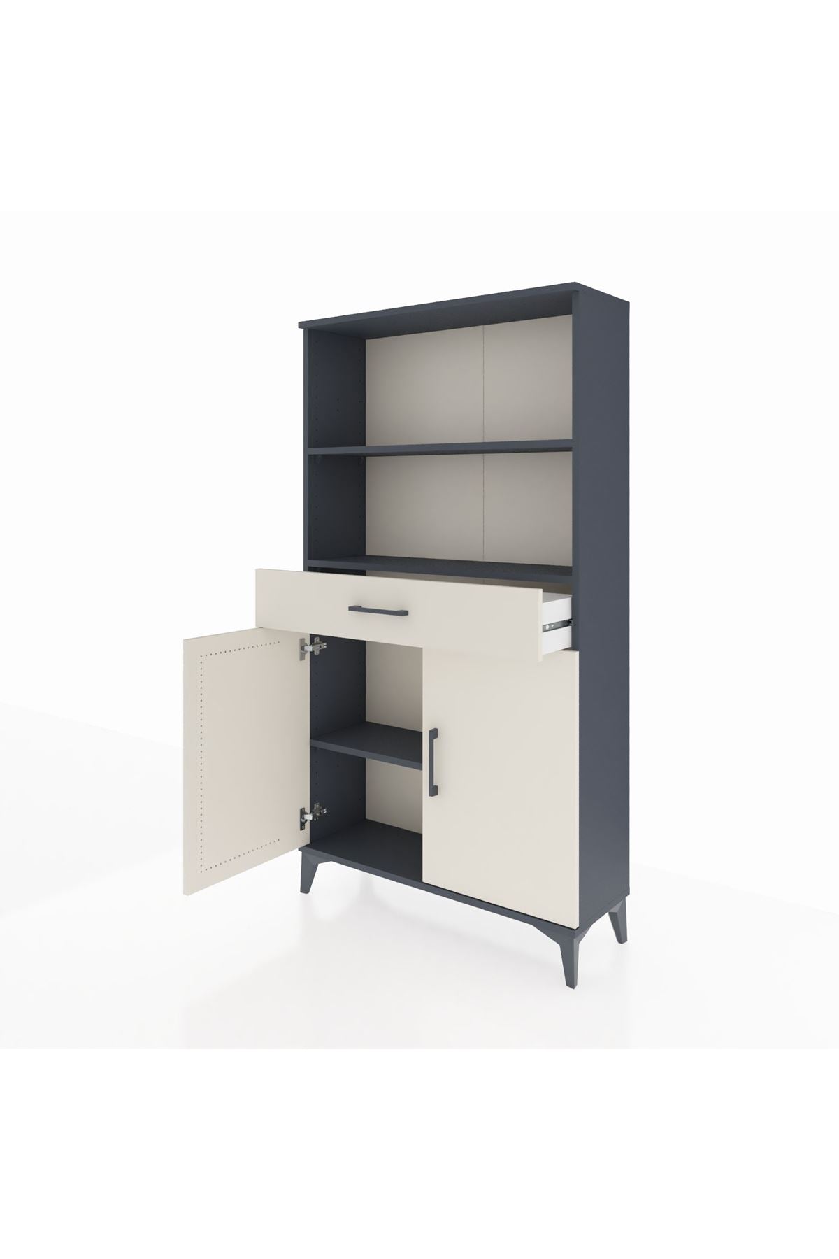 Arges Dolap 3 Raflı Tek Çekmeceli 2 Kapaklı 88x30x163 Antrasit-Aytaşı