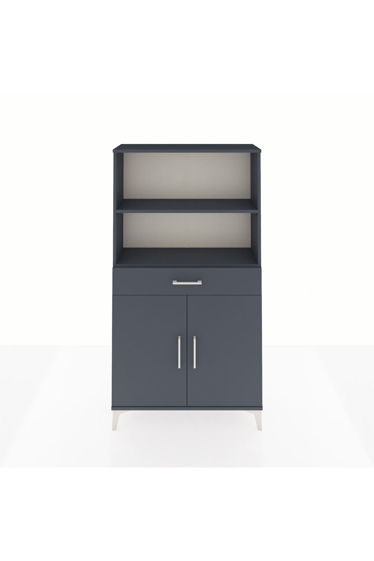 Arges Dolap 3 Raflı Tek Çekmeceli 2 Kapaklı 88x30x163 Antrasit-Antrasit