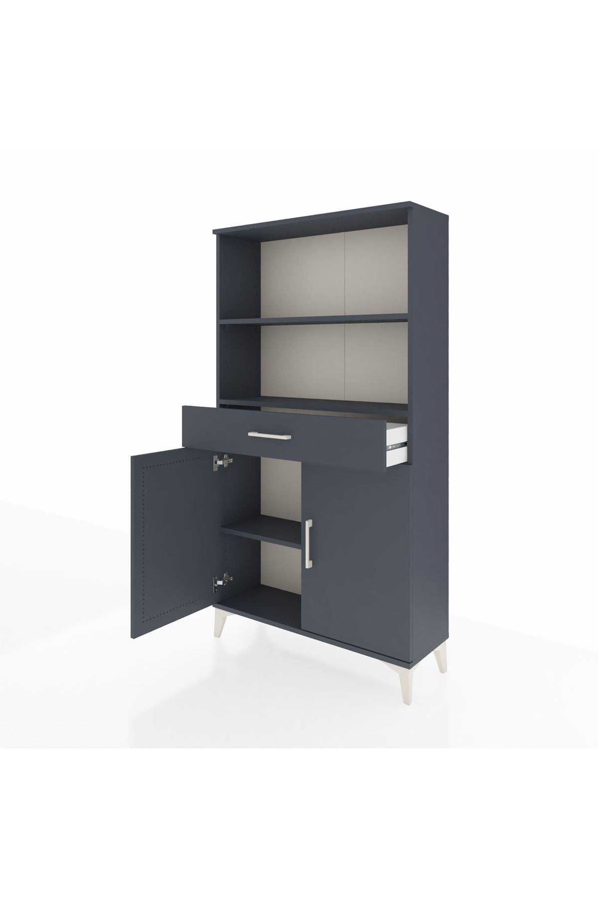 Arges Dolap 3 Raflı Tek Çekmeceli 2 Kapaklı 88x30x163 Antrasit-Antrasit