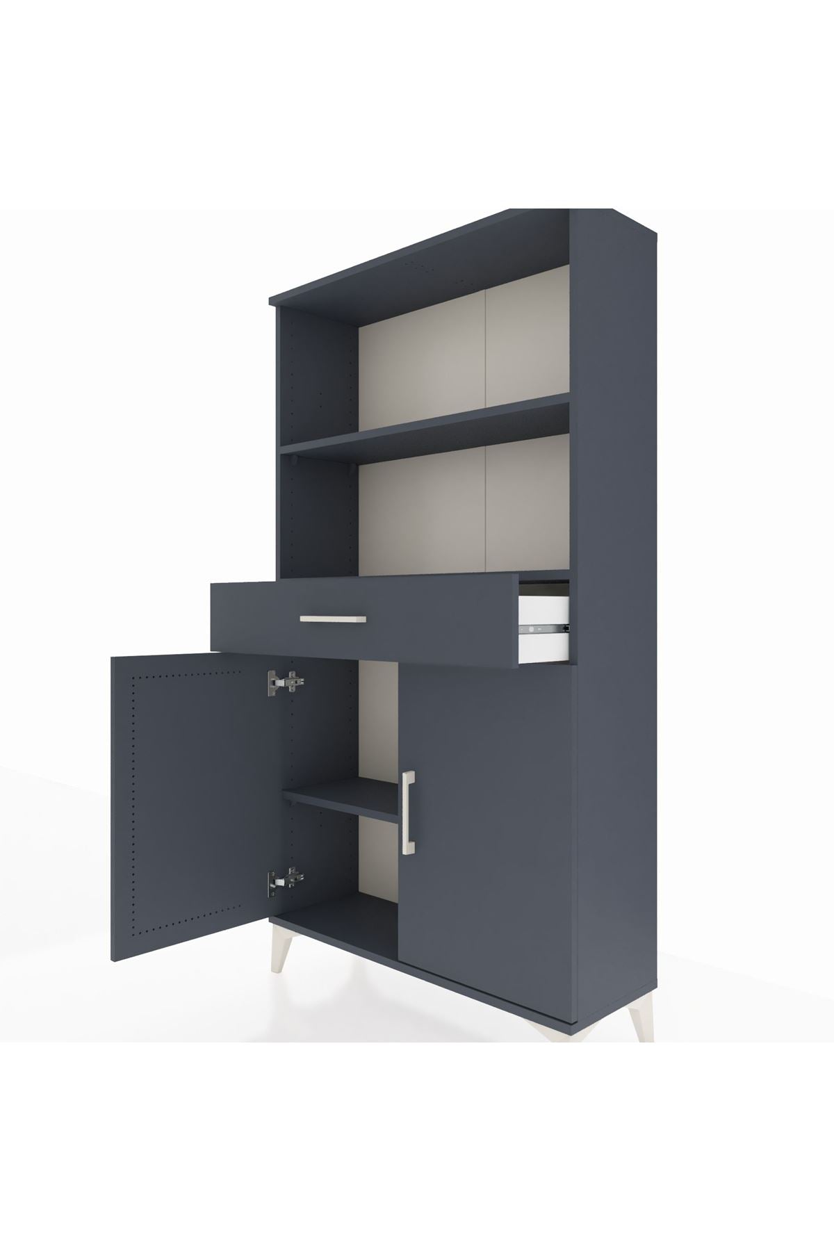 Arges Dolap 3 Raflı Tek Çekmeceli 2 Kapaklı 88x30x163 Antrasit-Antrasit