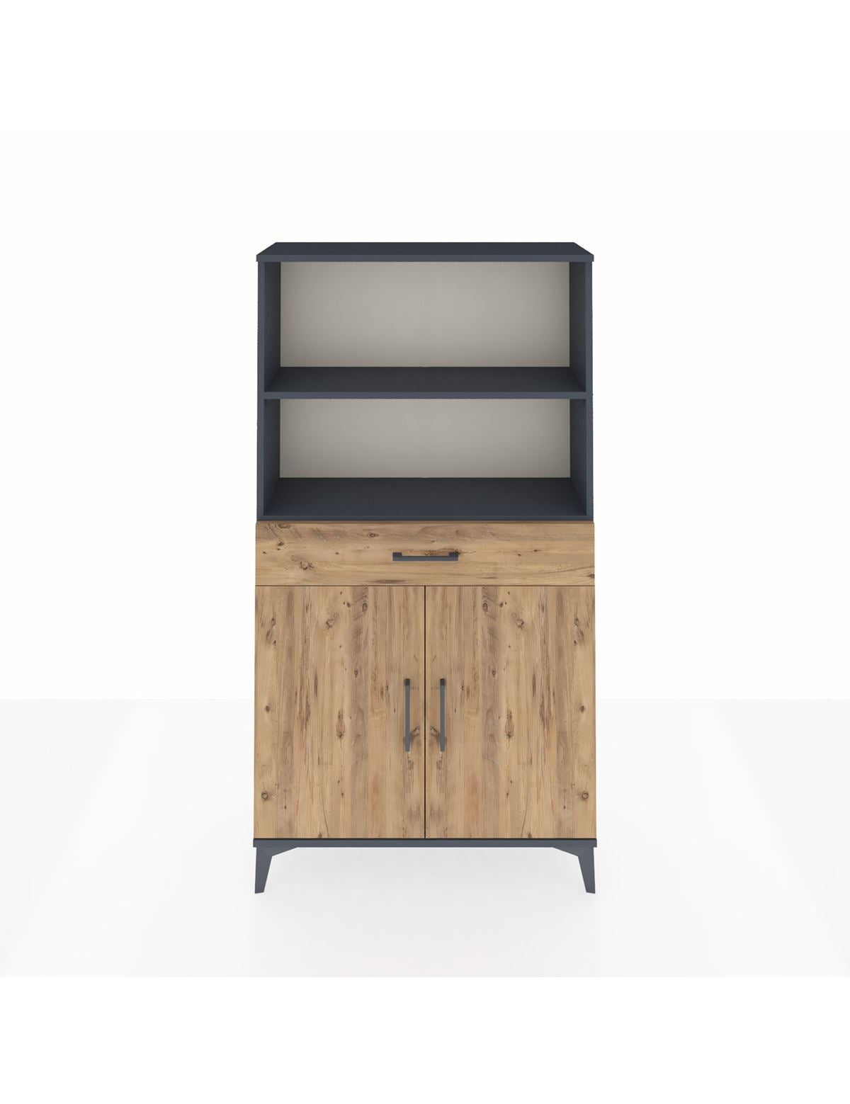 Arges Dolap 3 Raflı Tek Çekmeceli 2 Kapaklı 88x30x163 Antrasit-Çam