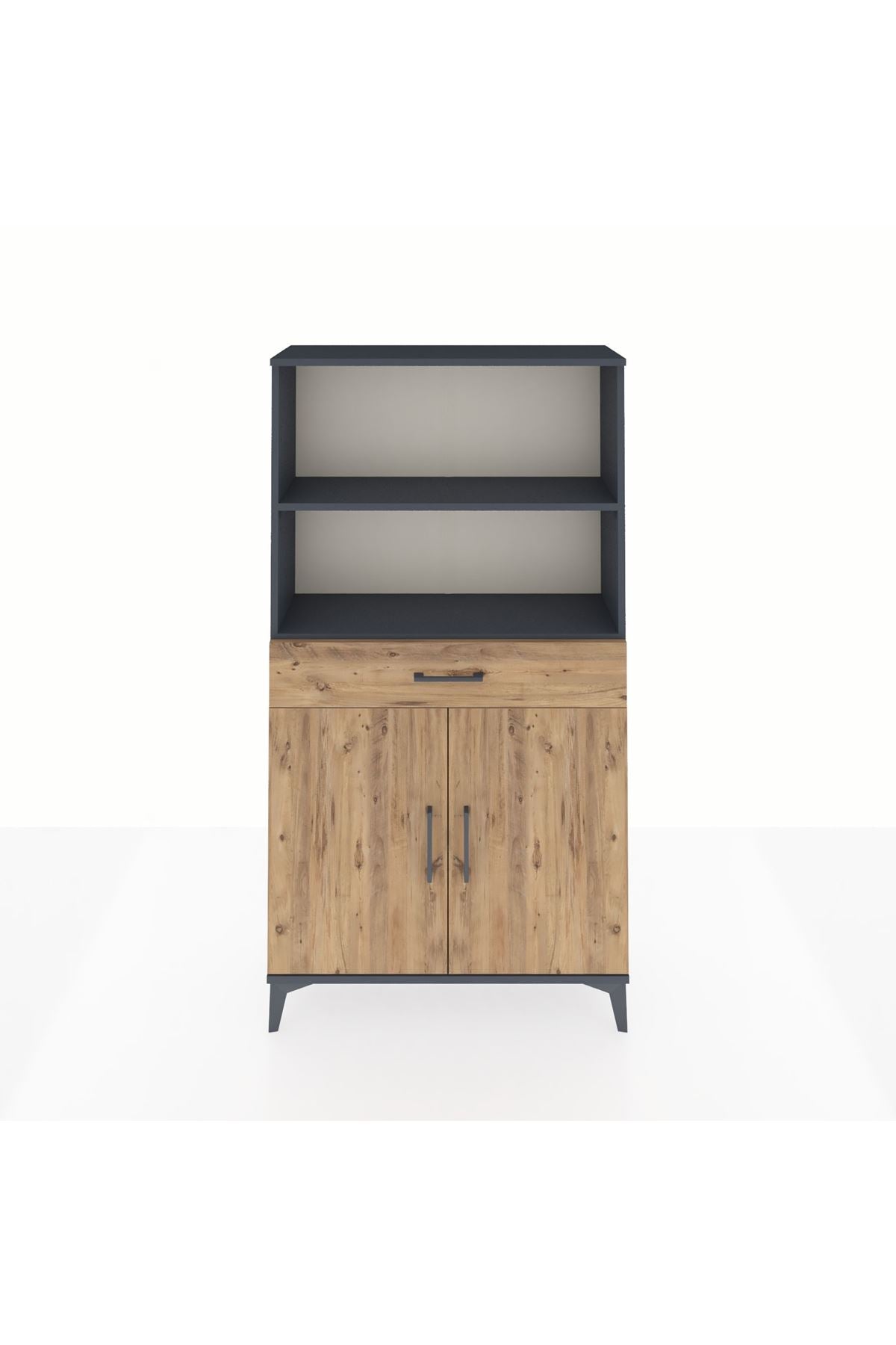 Arges Dolap 3 Raflı Tek Çekmeceli 2 Kapaklı 88x30x163 Antrasit-Çam