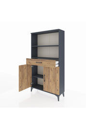 Arges Dolap 3 Raflı Tek Çekmeceli 2 Kapaklı 88x30x163 Antrasit-Çam